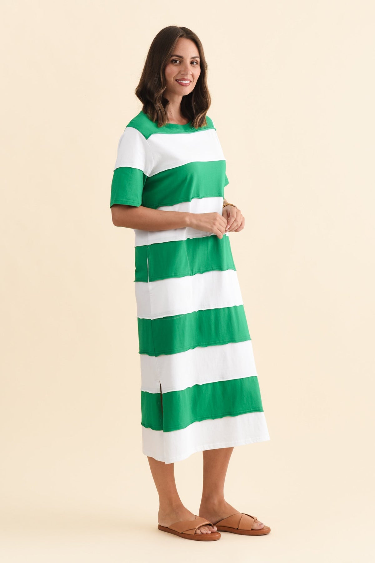 Bold Green Stripe Cotton Tee Dress Back View