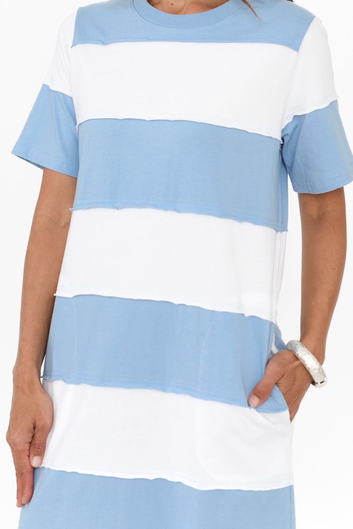 Bold Blue Stripe Cotton Tee Dress Side View