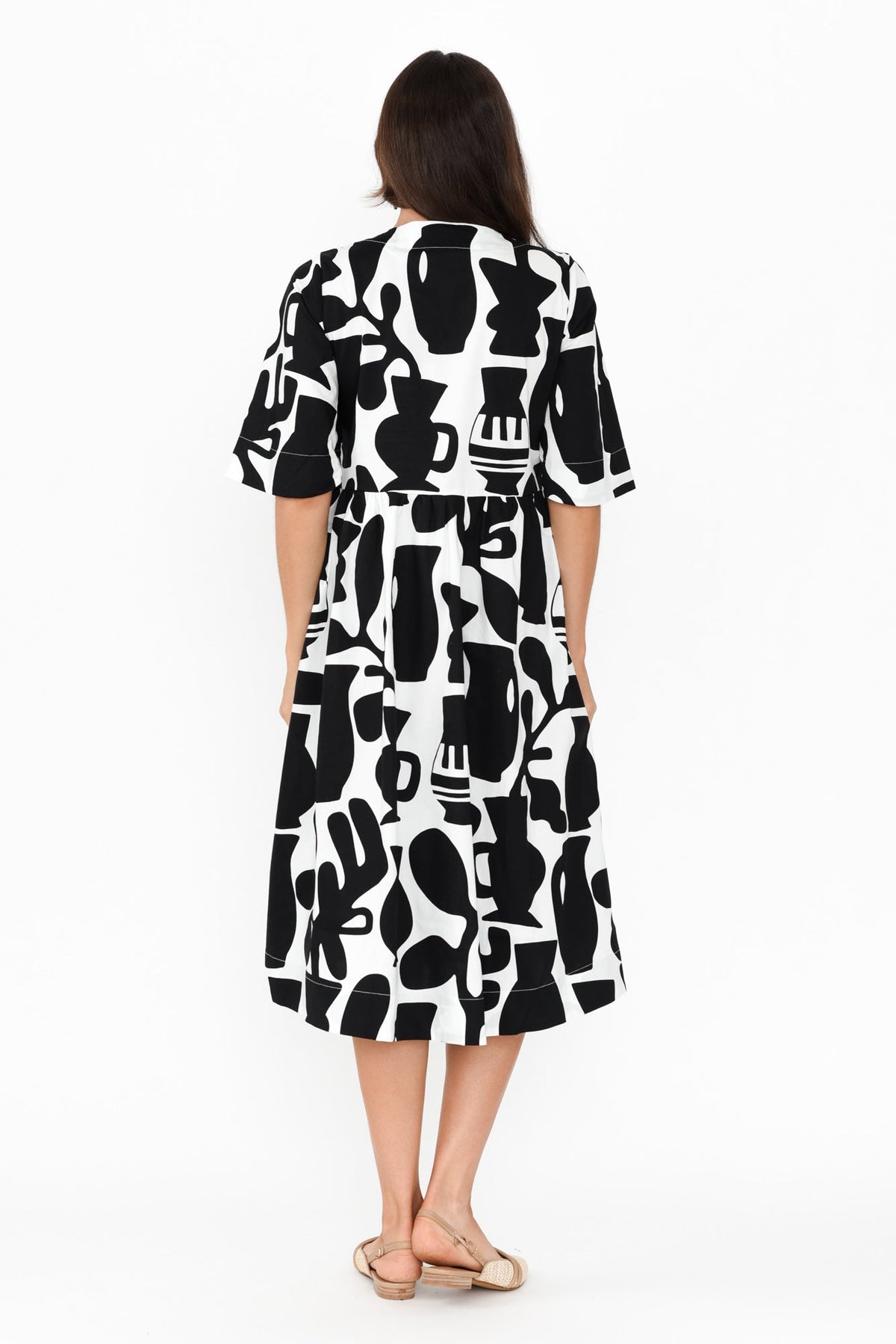 Brightside Black Abstract Cotton Dress Detail View