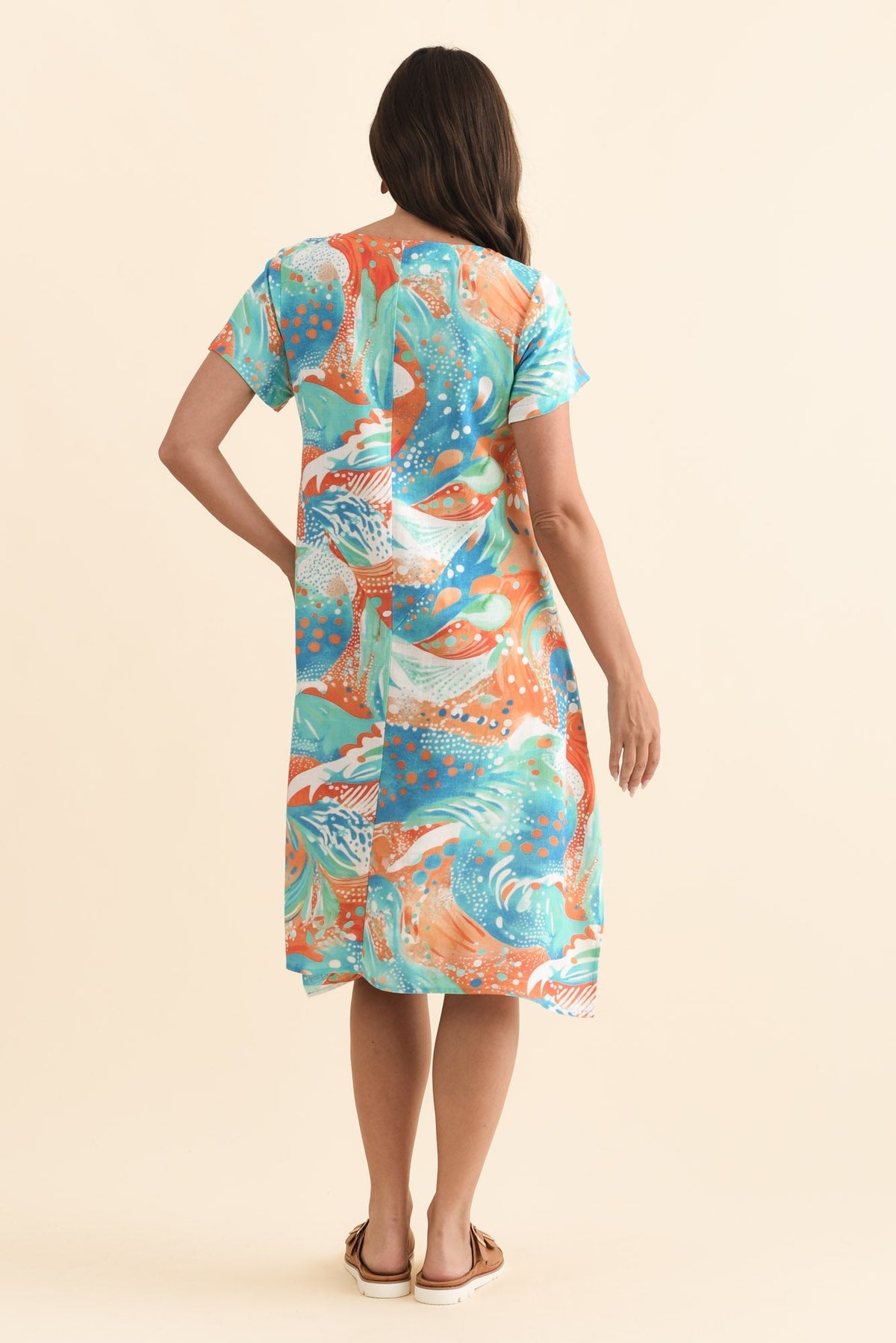 Bryant Orange Swirl Linen Cotton Dress Side View