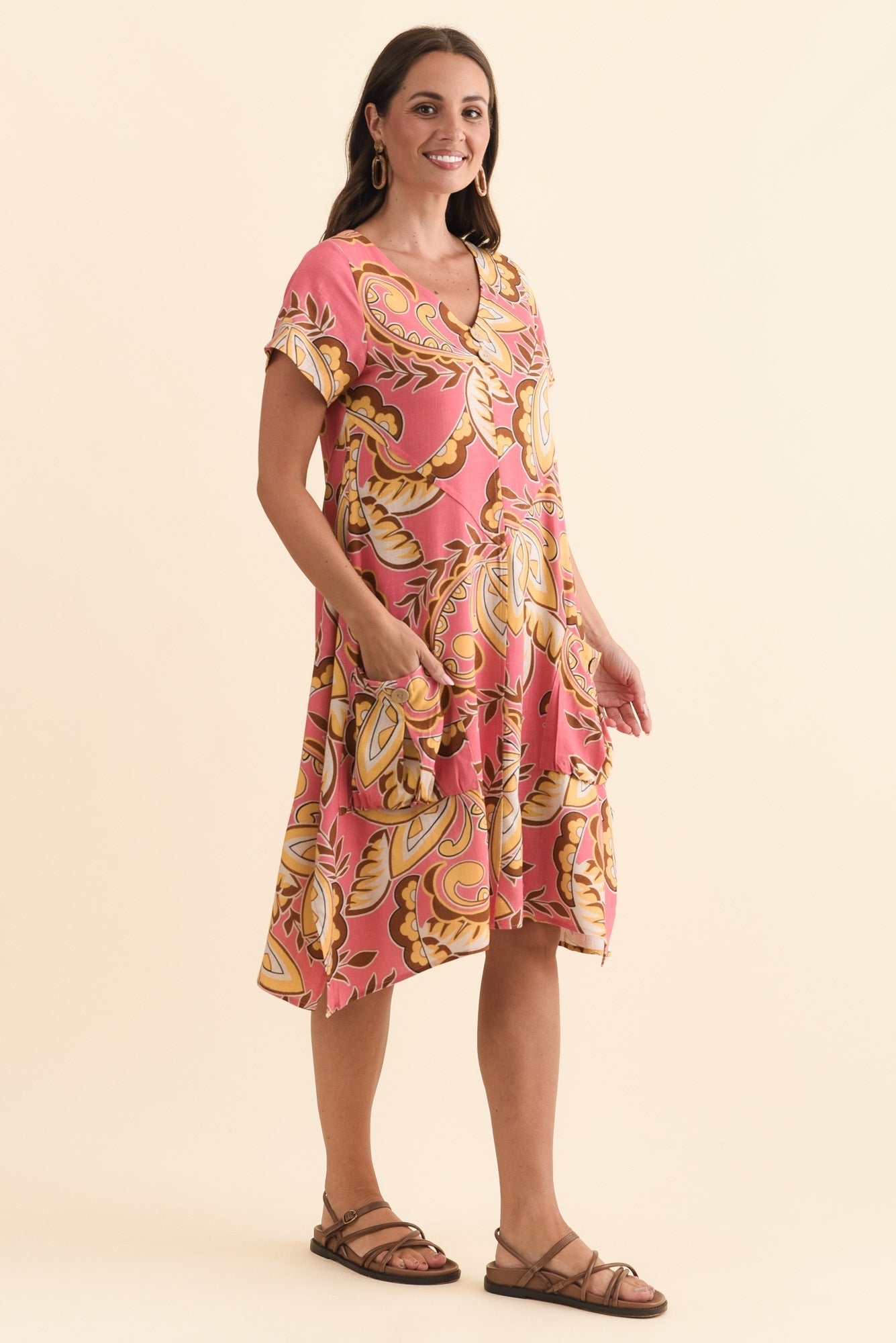 Bryant Yellow Leaf Linen Cotton Dress Back View