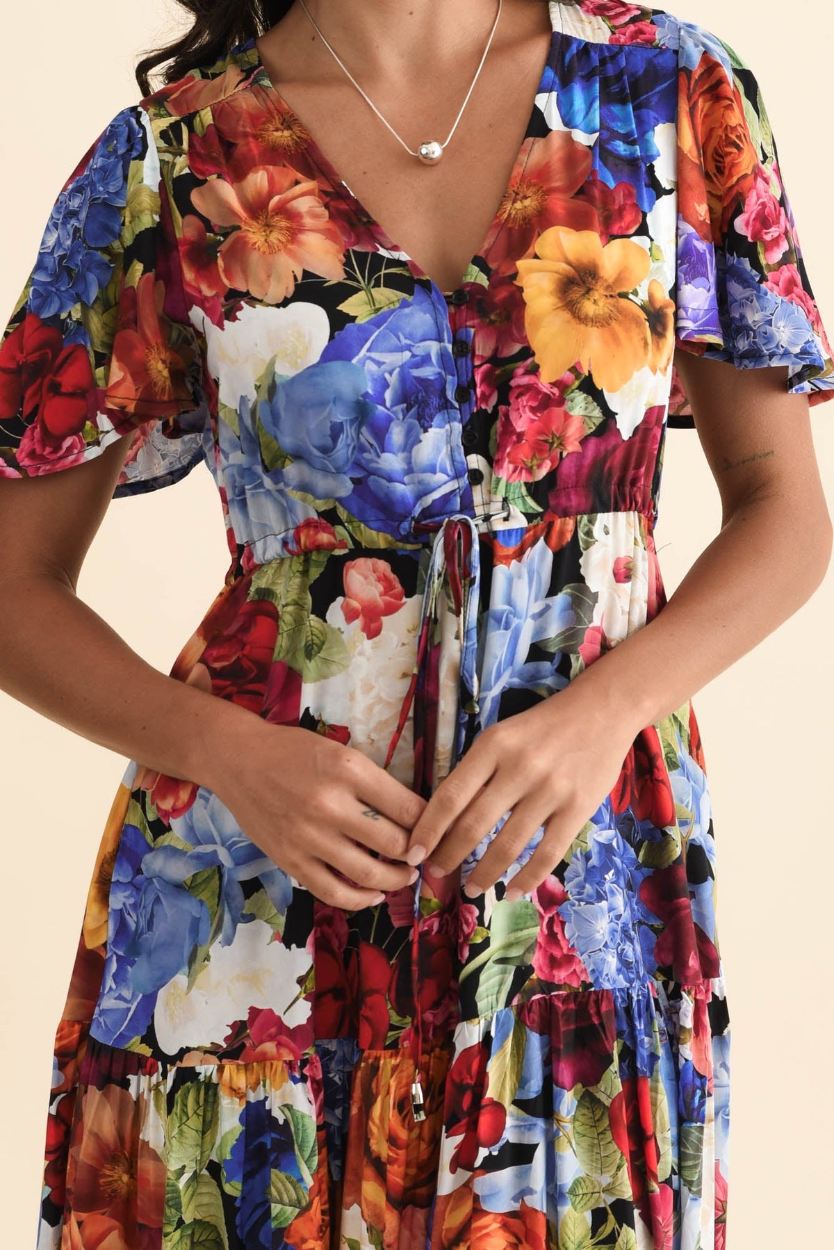 Butler Orange Garden Tie Maxi Dress Detail View