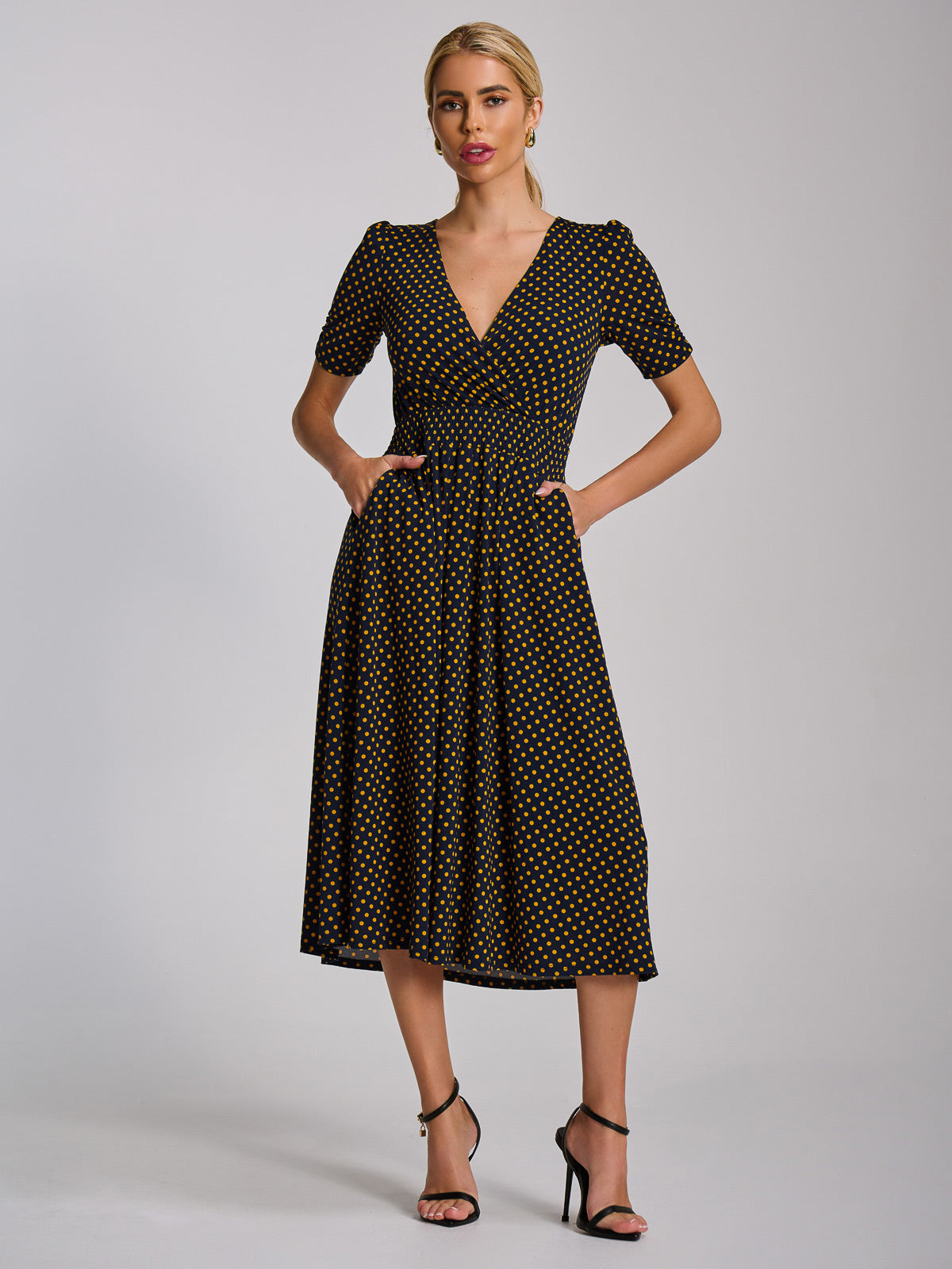 Short Sleeve Printed Jersey Midi Dress Full Length View