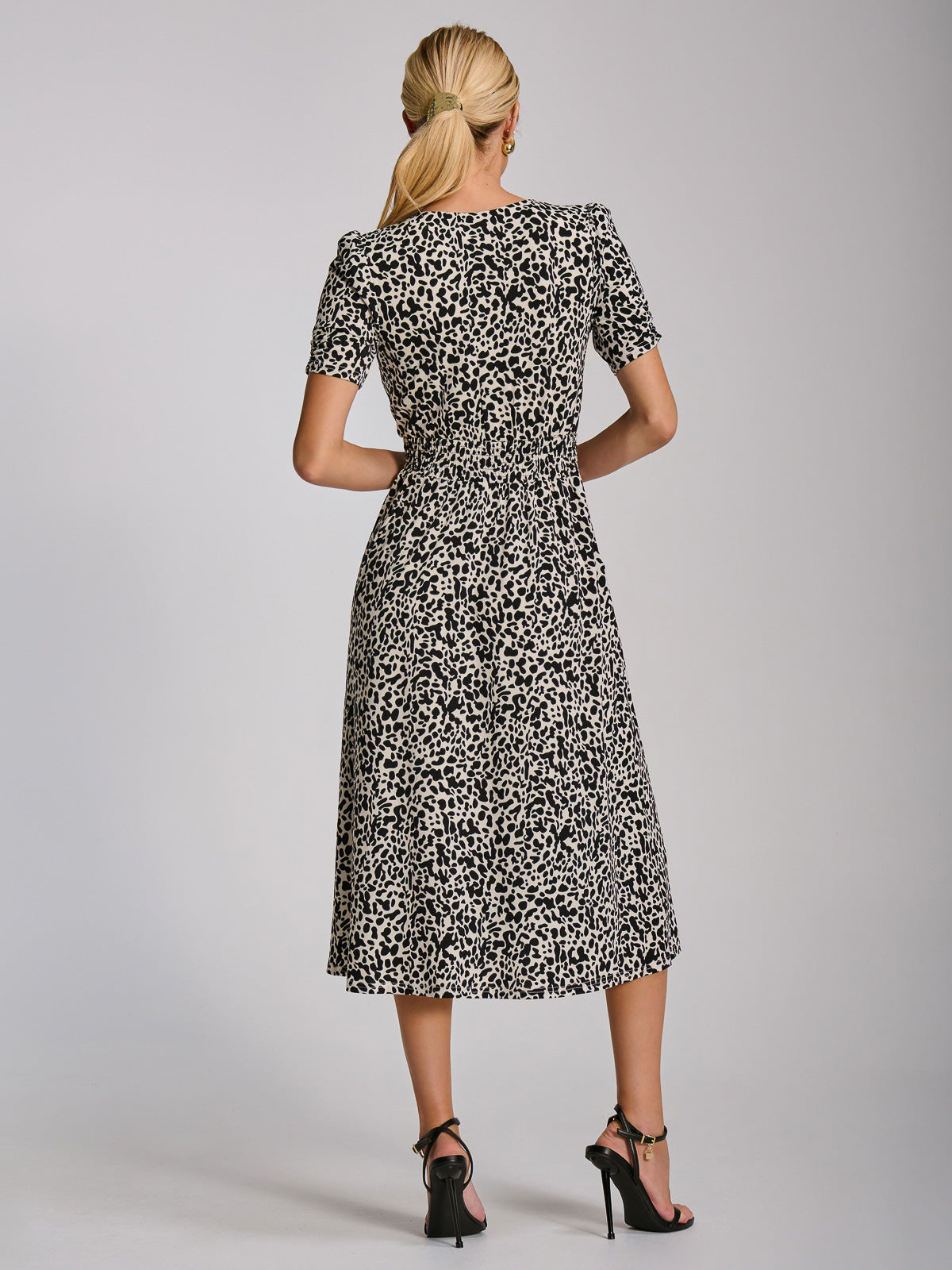 Short Sleeve Printed Jersey Midi Dress WHITE ANIMAL Front View 2