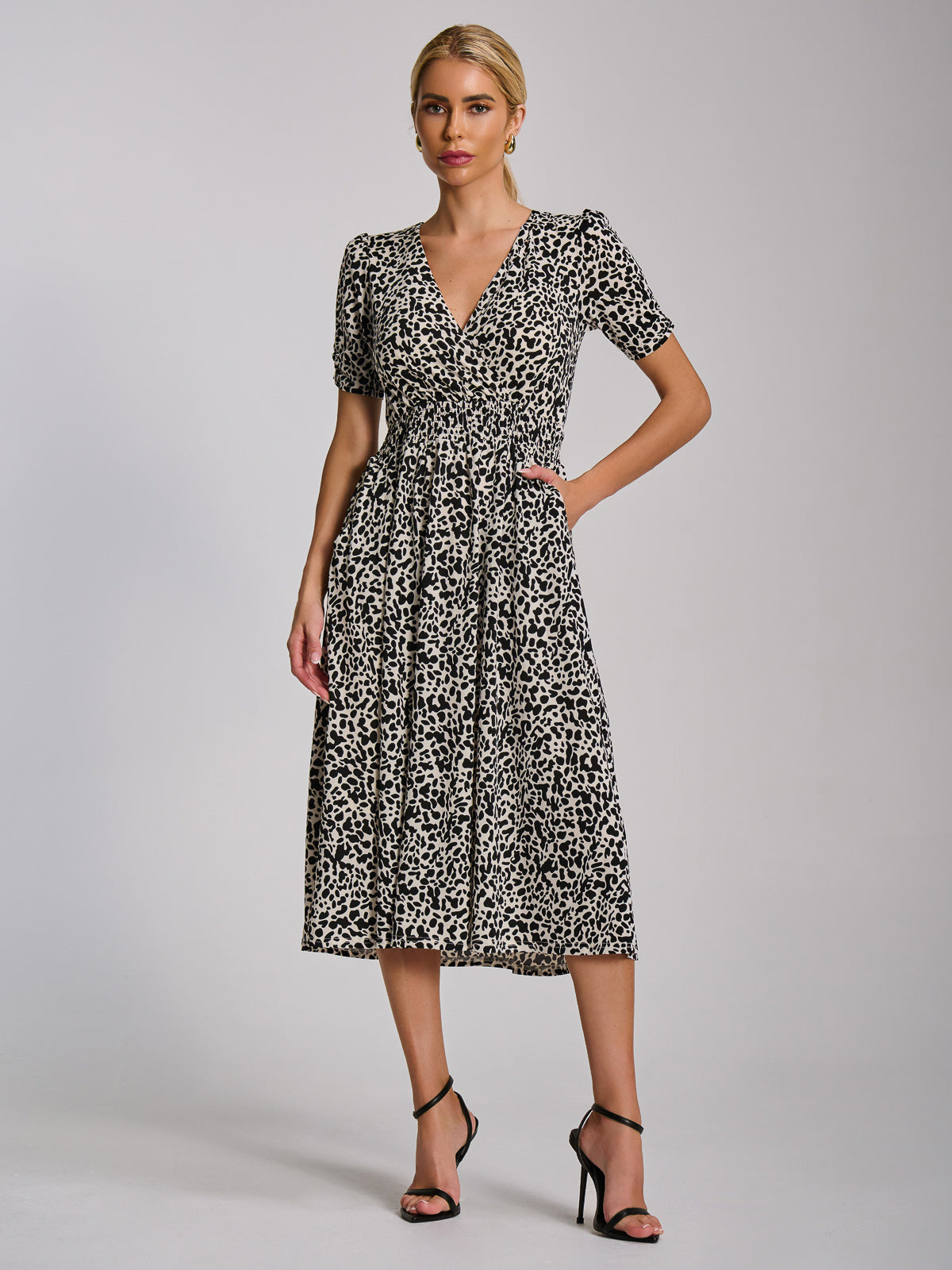 Short Sleeve Printed Jersey Midi Dress WHITE ANIMAL Detail View