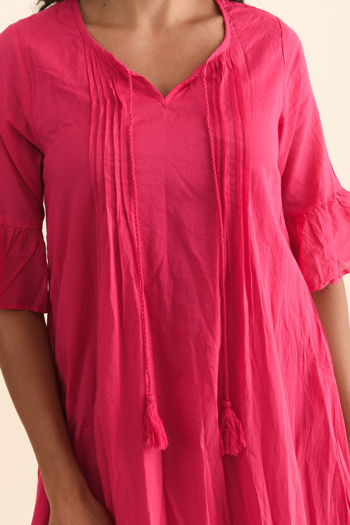 Cayman Fuchsia Cotton Tunic Dress Detail View