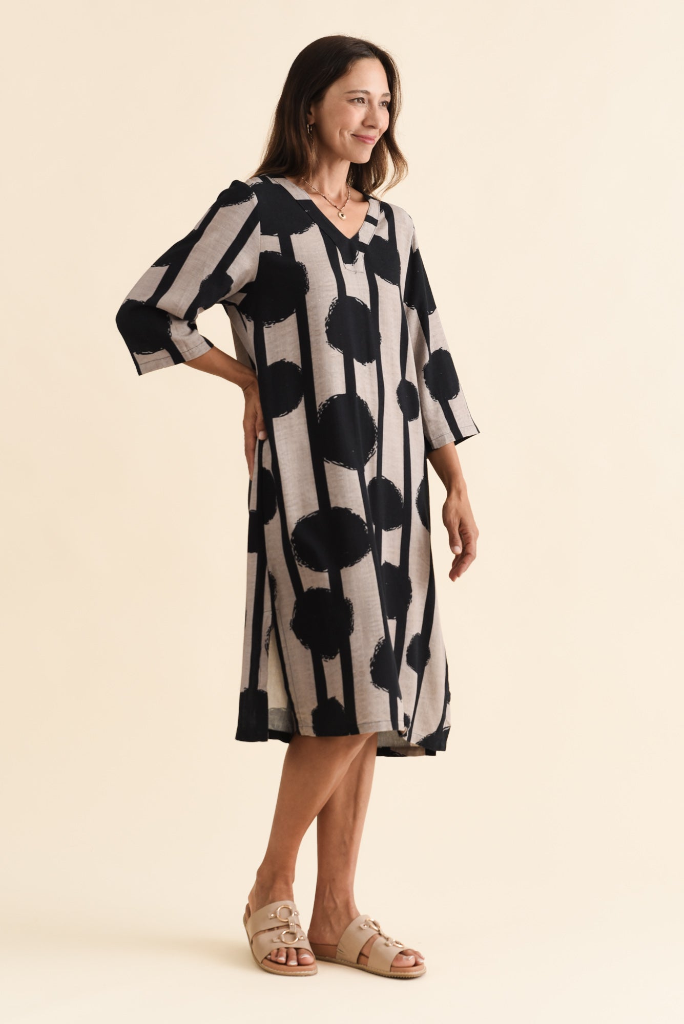 Celine Black Spot Linen Cotton Dress Back View