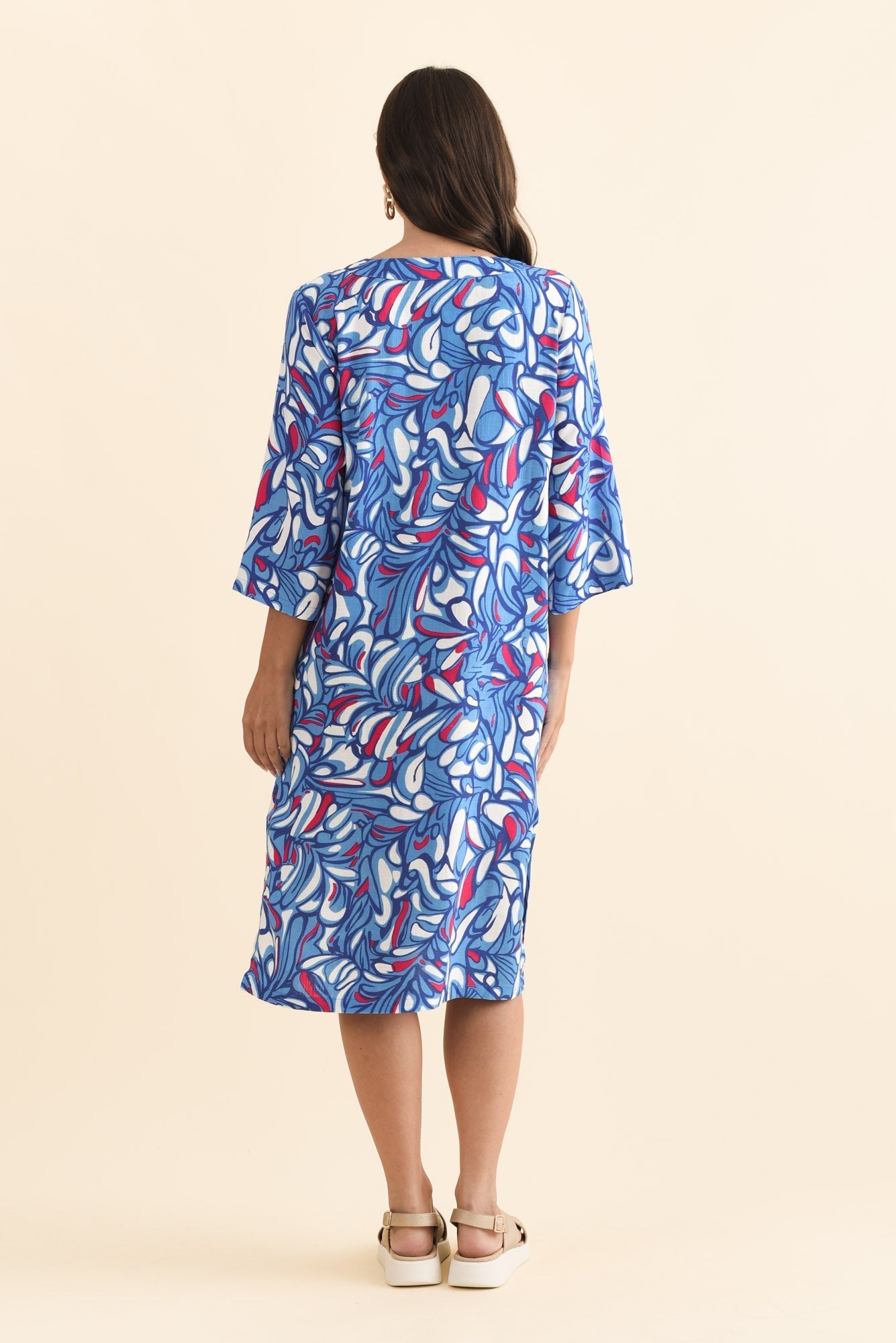 Celine Blue Ripple Linen Cotton Dress Side View