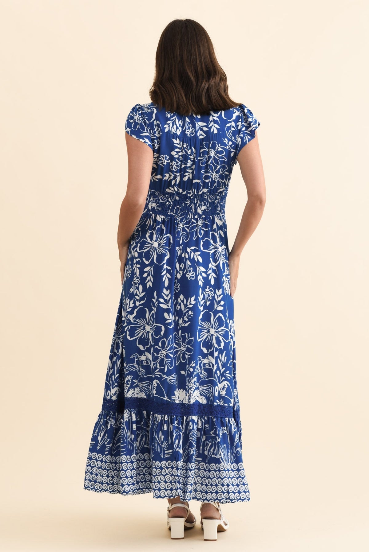 Chappelle Blue Floral Button Dress Side View