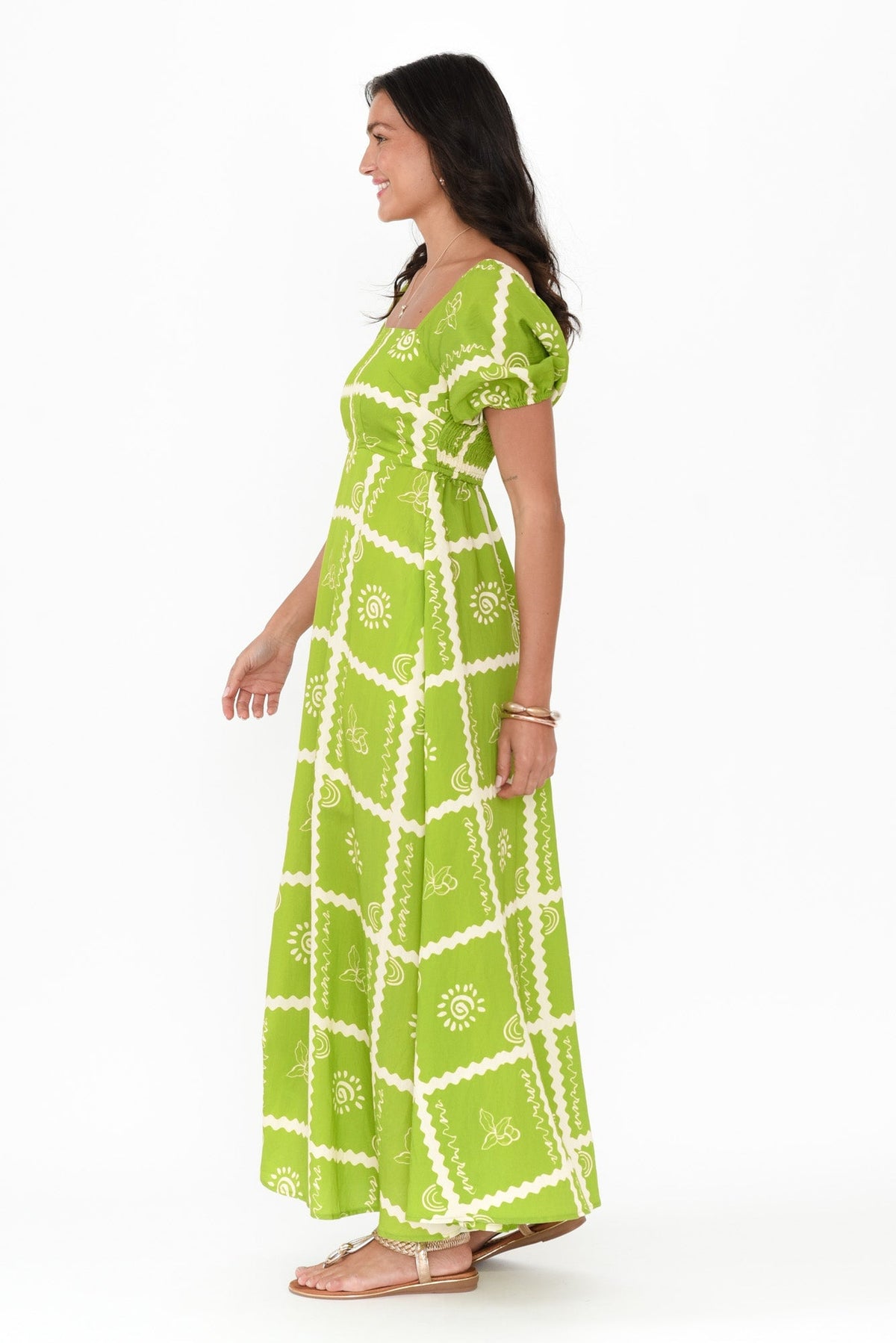 Charlotte Green Tile Maxi Dress Back View