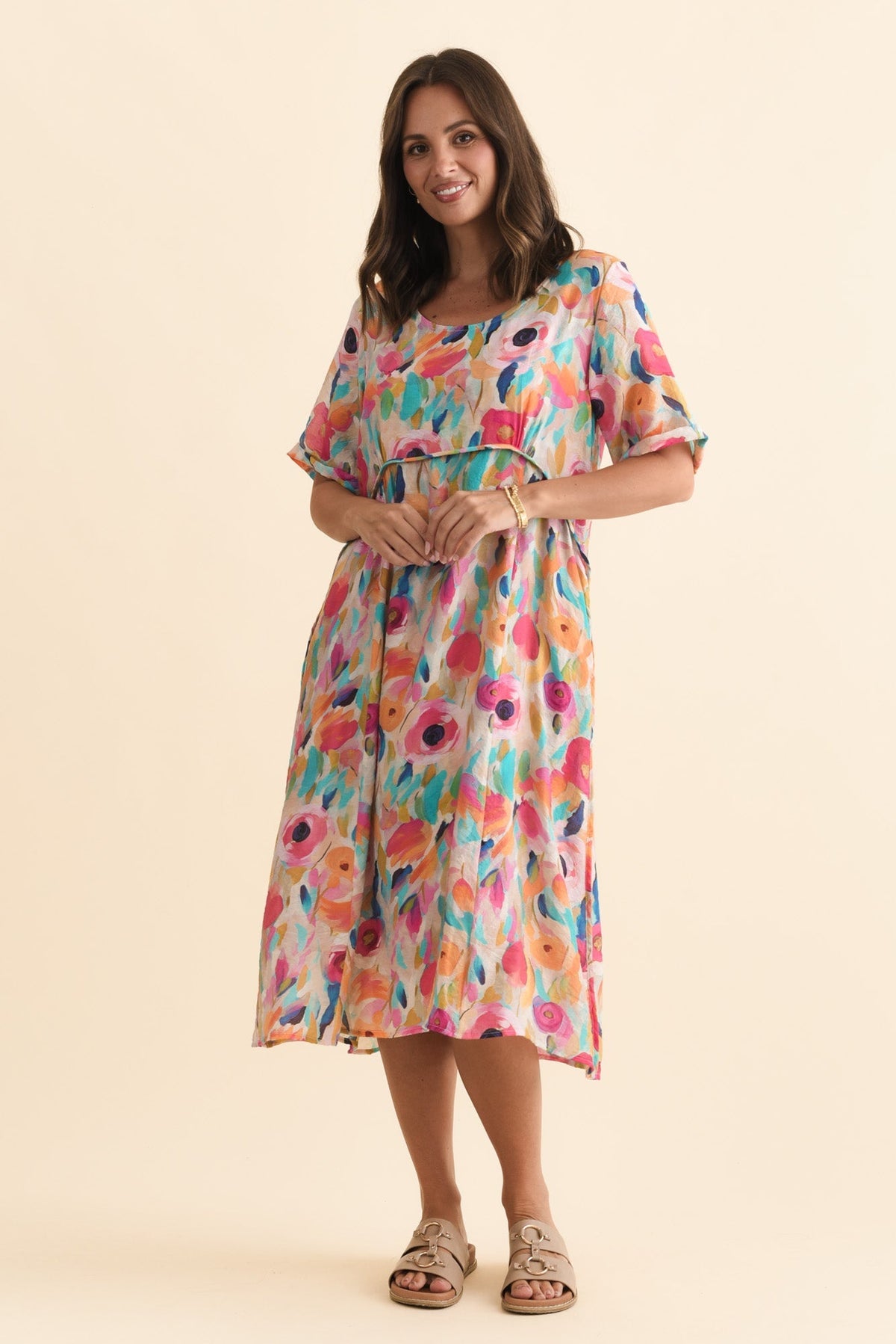 Christie Pink Floral Pocket Dress Full Length View