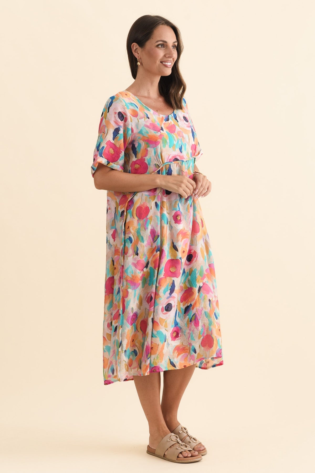 Christie Pink Floral Pocket Dress Back View