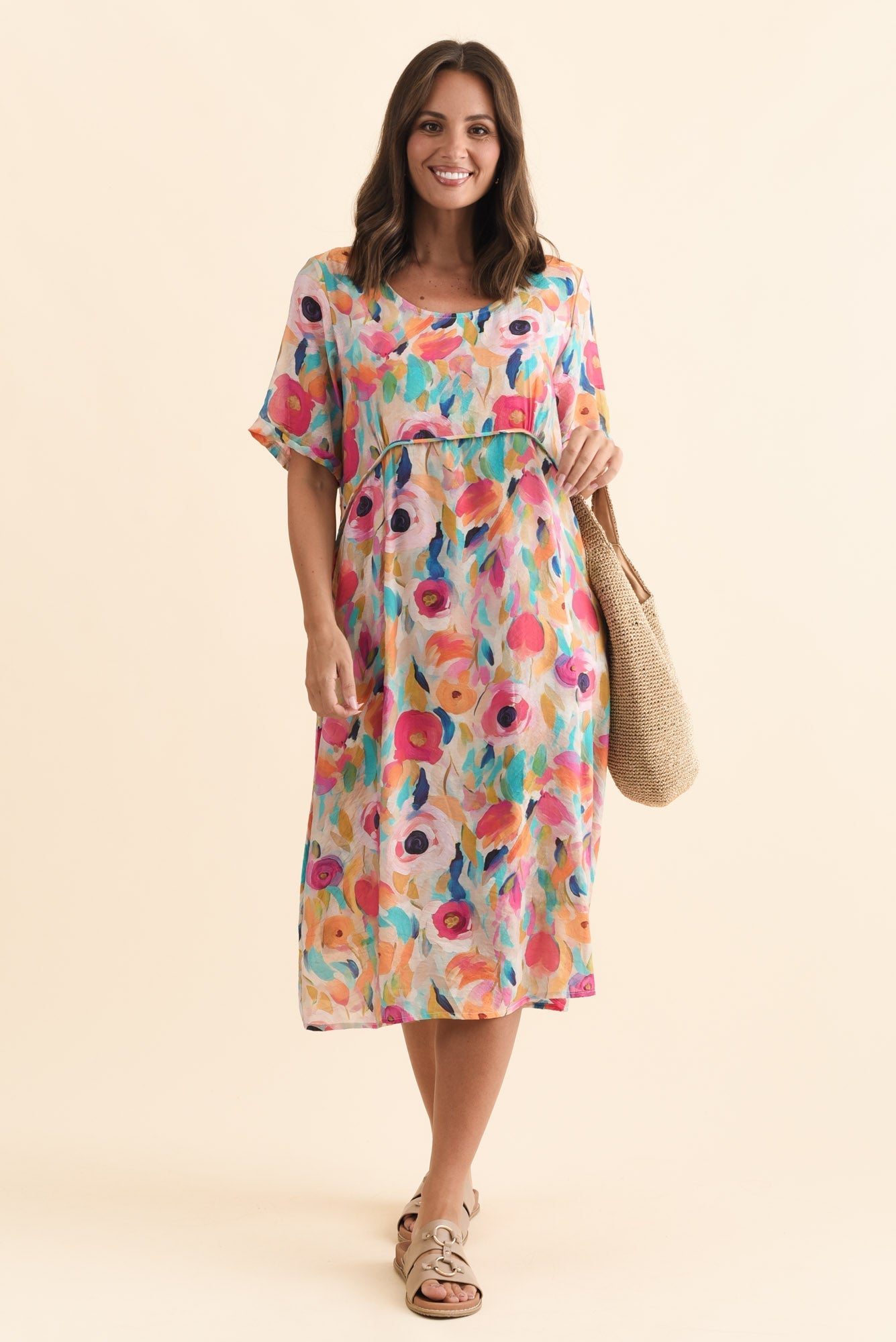 Christie Pink Floral Pocket Dress Front View 2