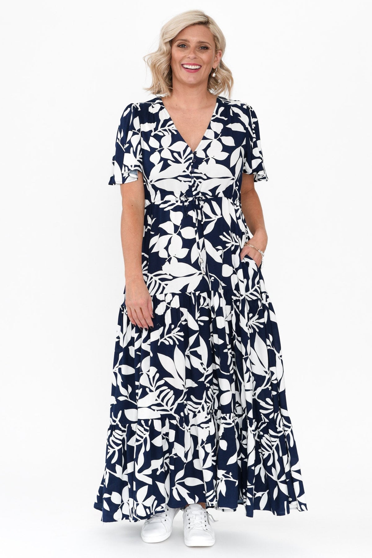 Cooper Navy Floral Tier Dress Back View 2