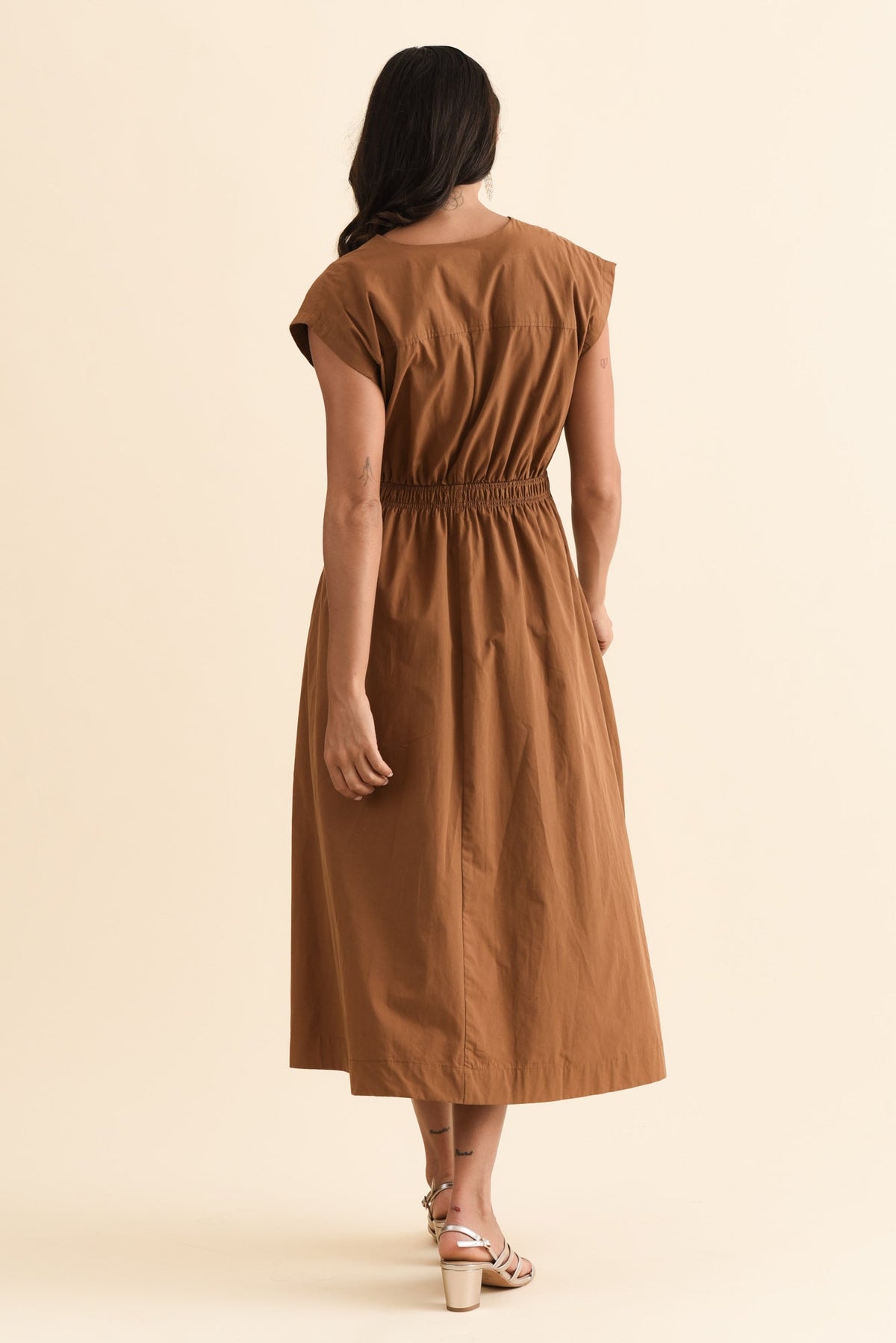 Cooper Mocha Cotton Pocket Dress Side View