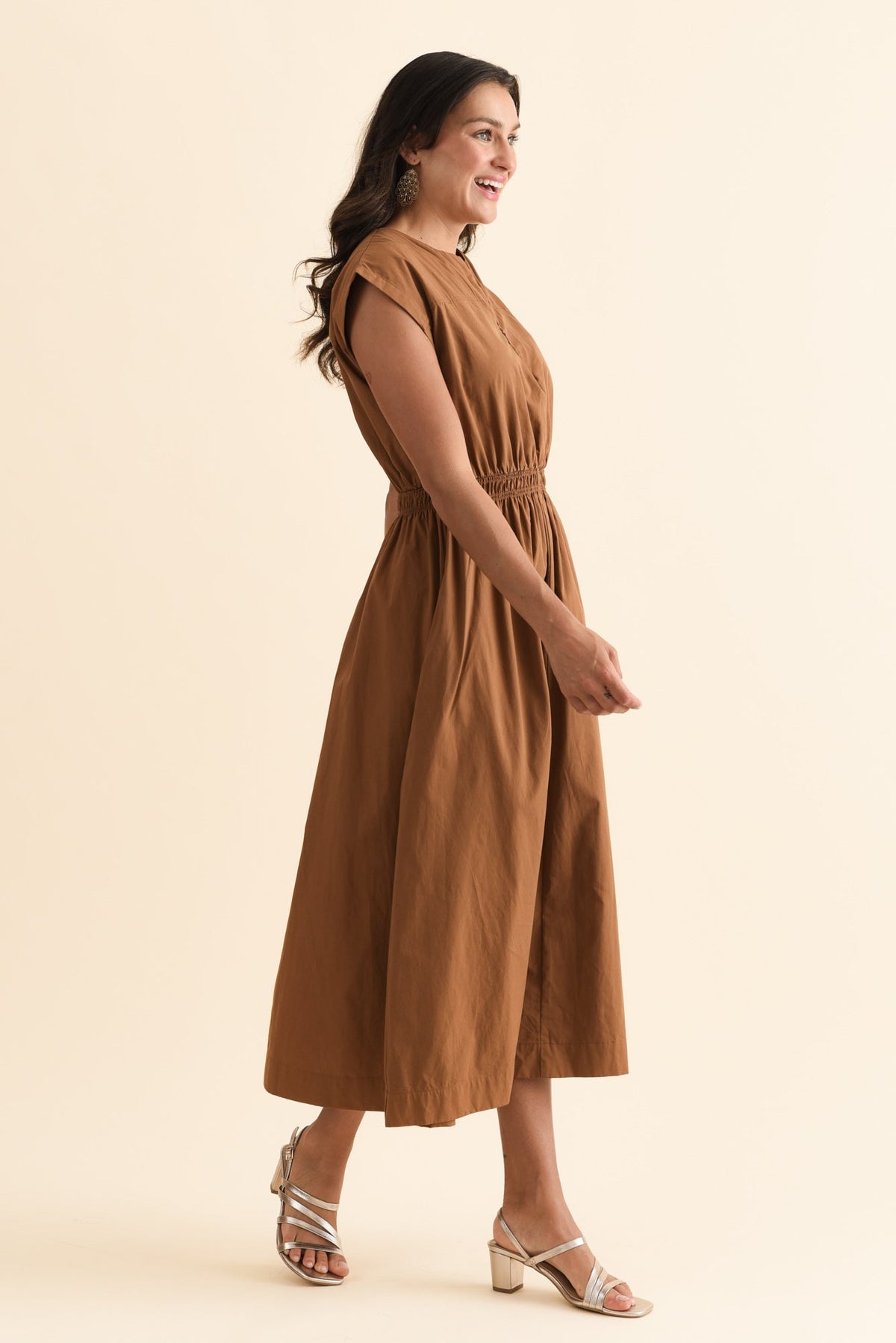 Cooper Mocha Cotton Pocket Dress Back View