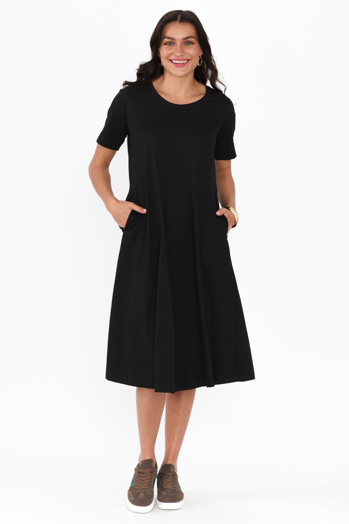 Cynthia Black Cotton Tee Dress Full Length View