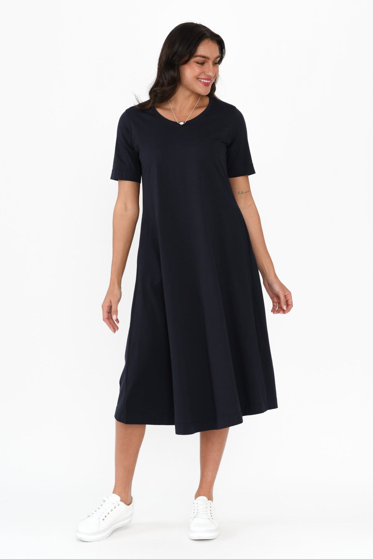 Cynthia Navy Cotton Tee Dress Back View 2