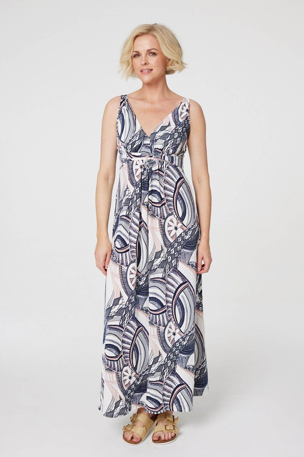 Abstract Print A-Line Maxi Dress Front View 2