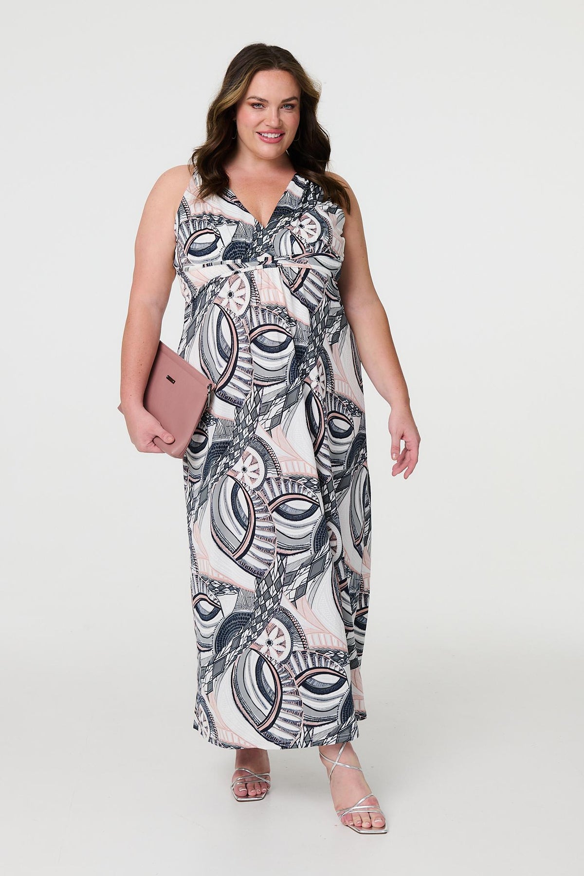 Abstract Print A-Line Maxi Dress Front View