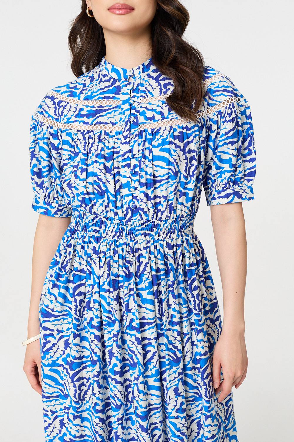 Leaf Print 1/2 Sleeve Midi Shirt Dress Detail View