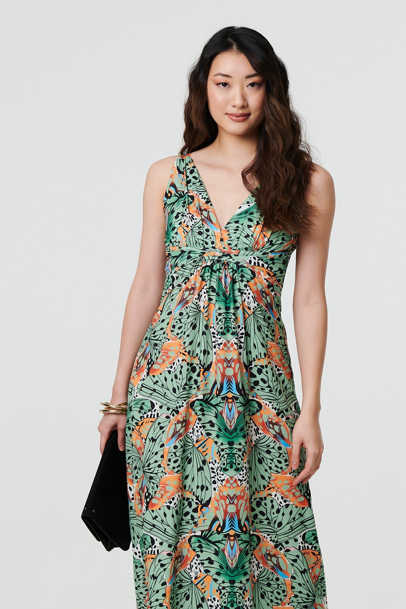 Butterfly Print V-Neck Empire Maxi Dress Side View