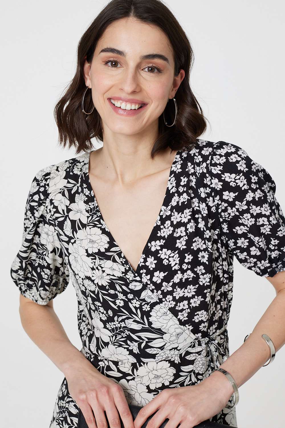 Floral 1/2 Sleeve Midi Wrap Dress Full Length View