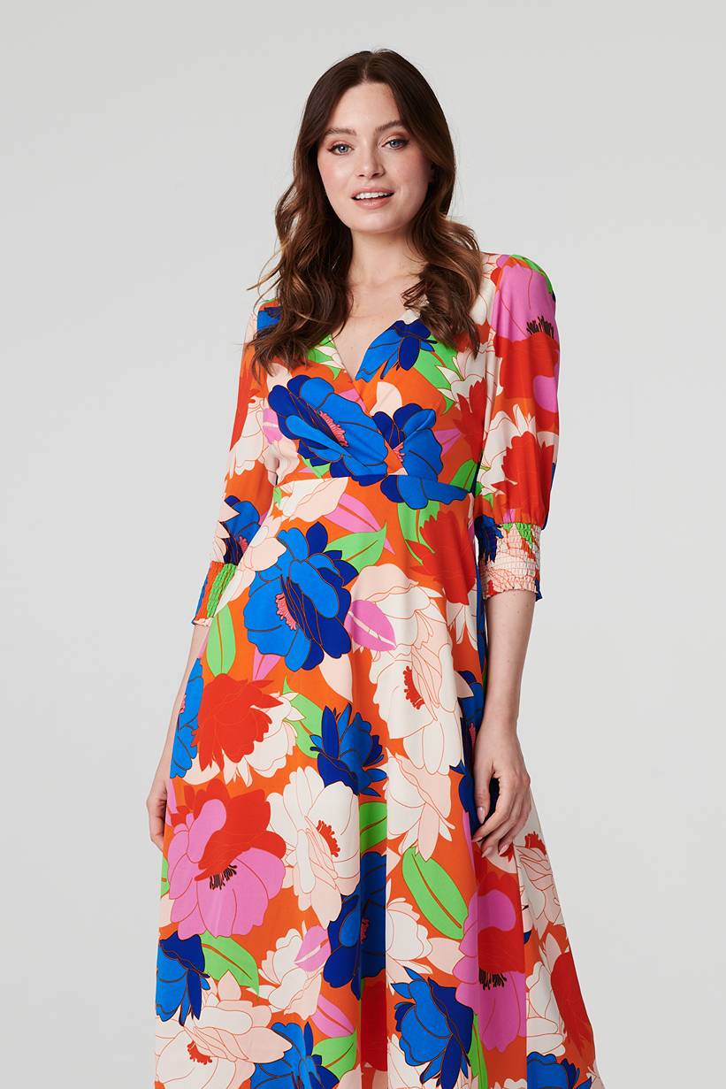 Floral 3/4 Sleeve Midi Dress Styled View