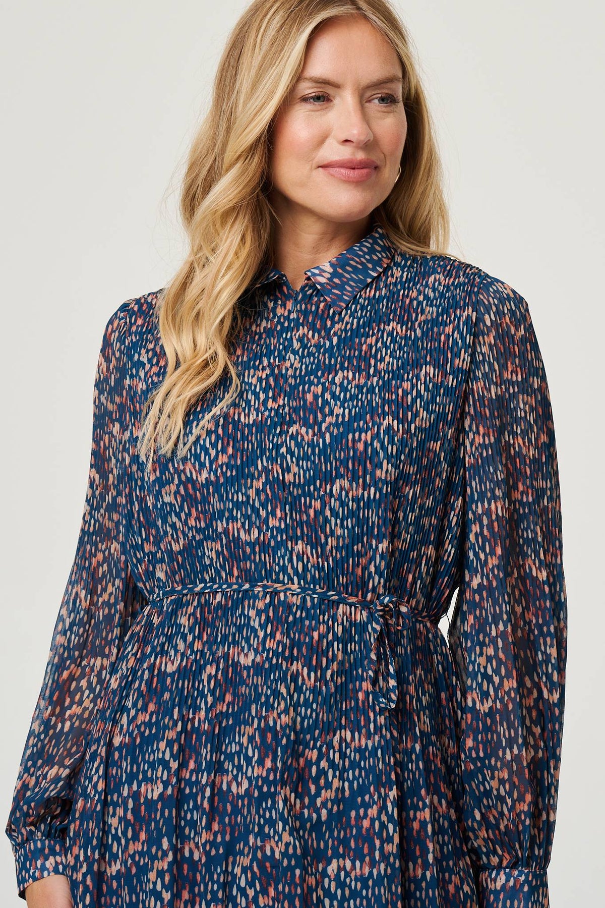 Printed Collared Short Tie Waist Dress Styled View