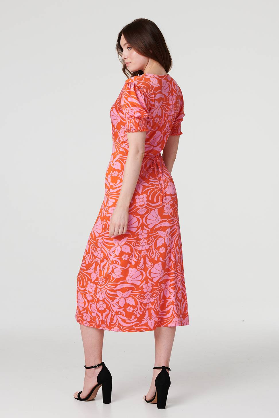 Floral Tie Back Midi Tea Dress Back View 2