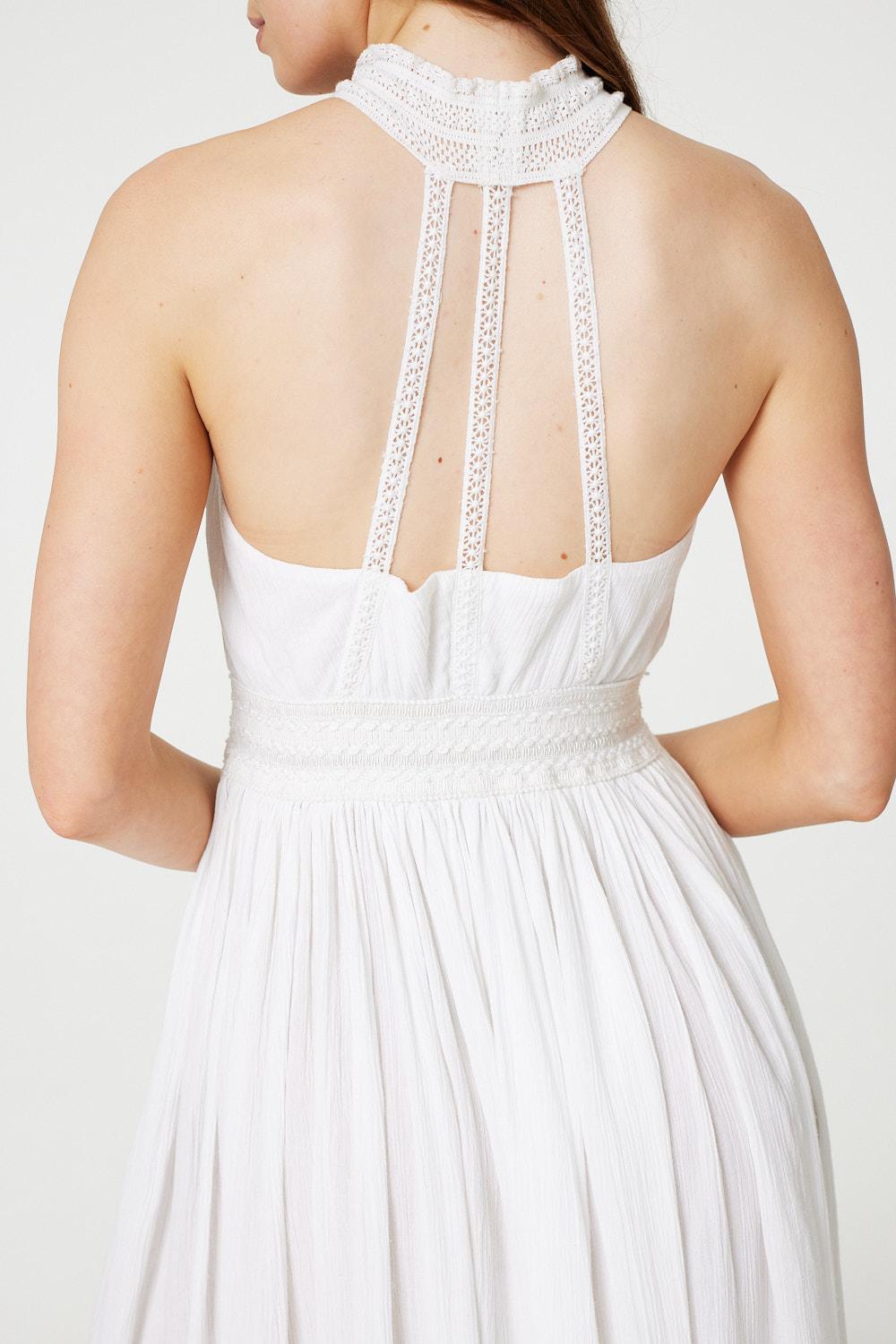 Embroidered Trim Halter Neck Maxi Dress Styled View