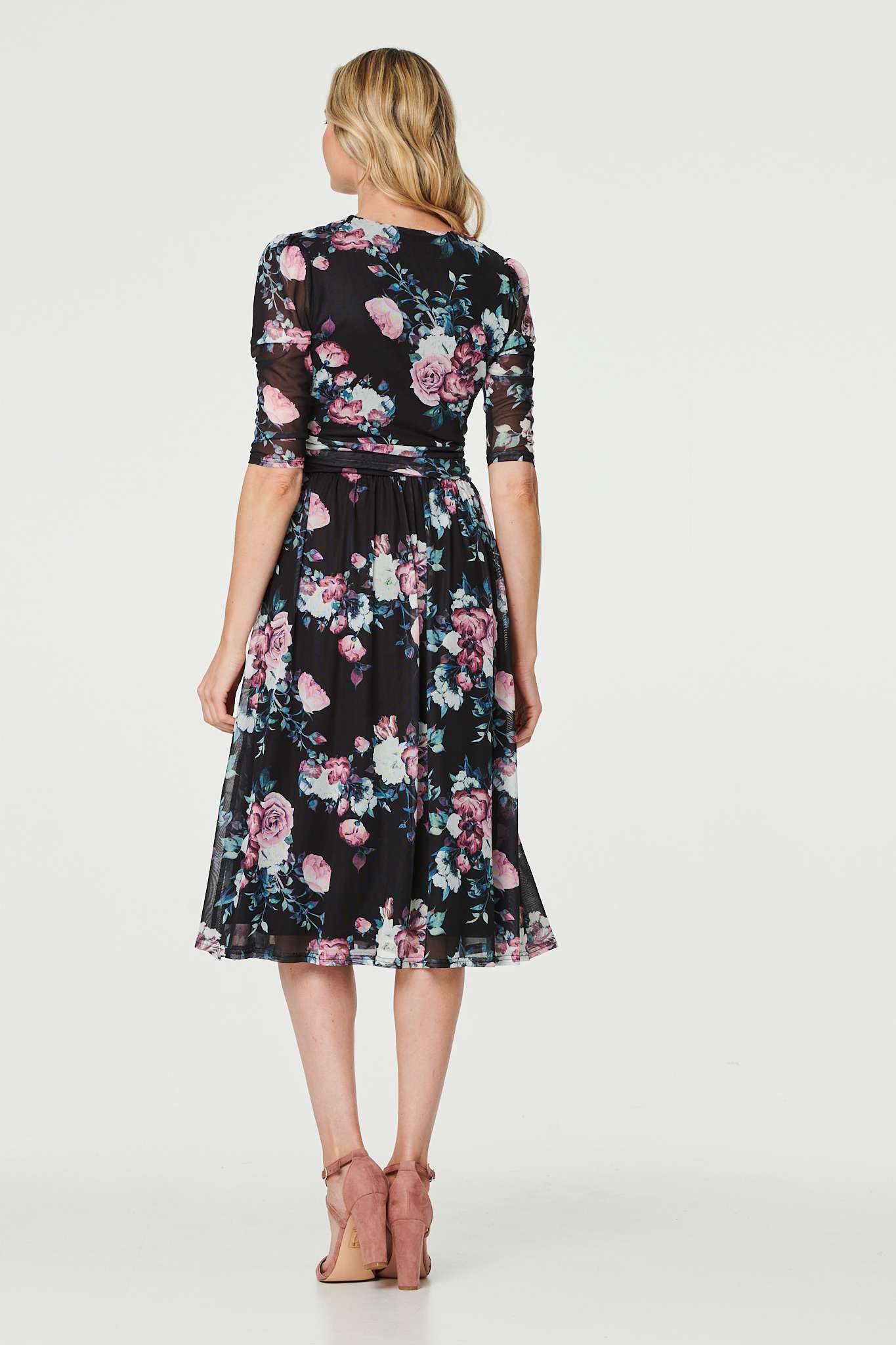 Floral Ruched Midi Tea Dress Side View