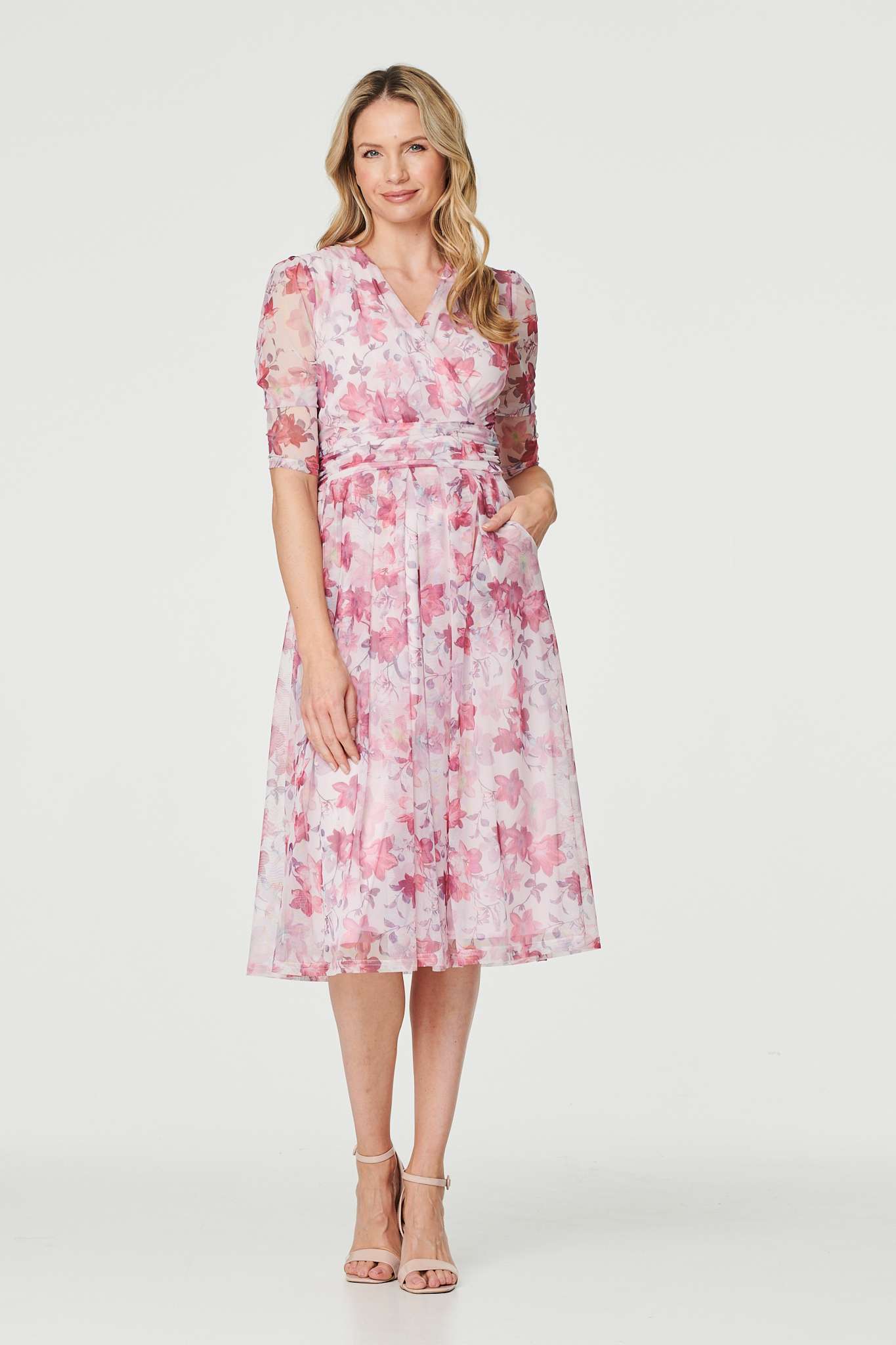 Floral Wrap Front Tea Dress Back View