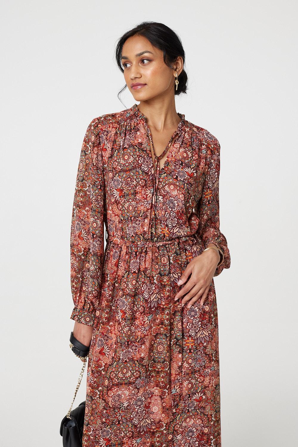 Floral Paisley Semi Sheer Midi Dress Back View 2