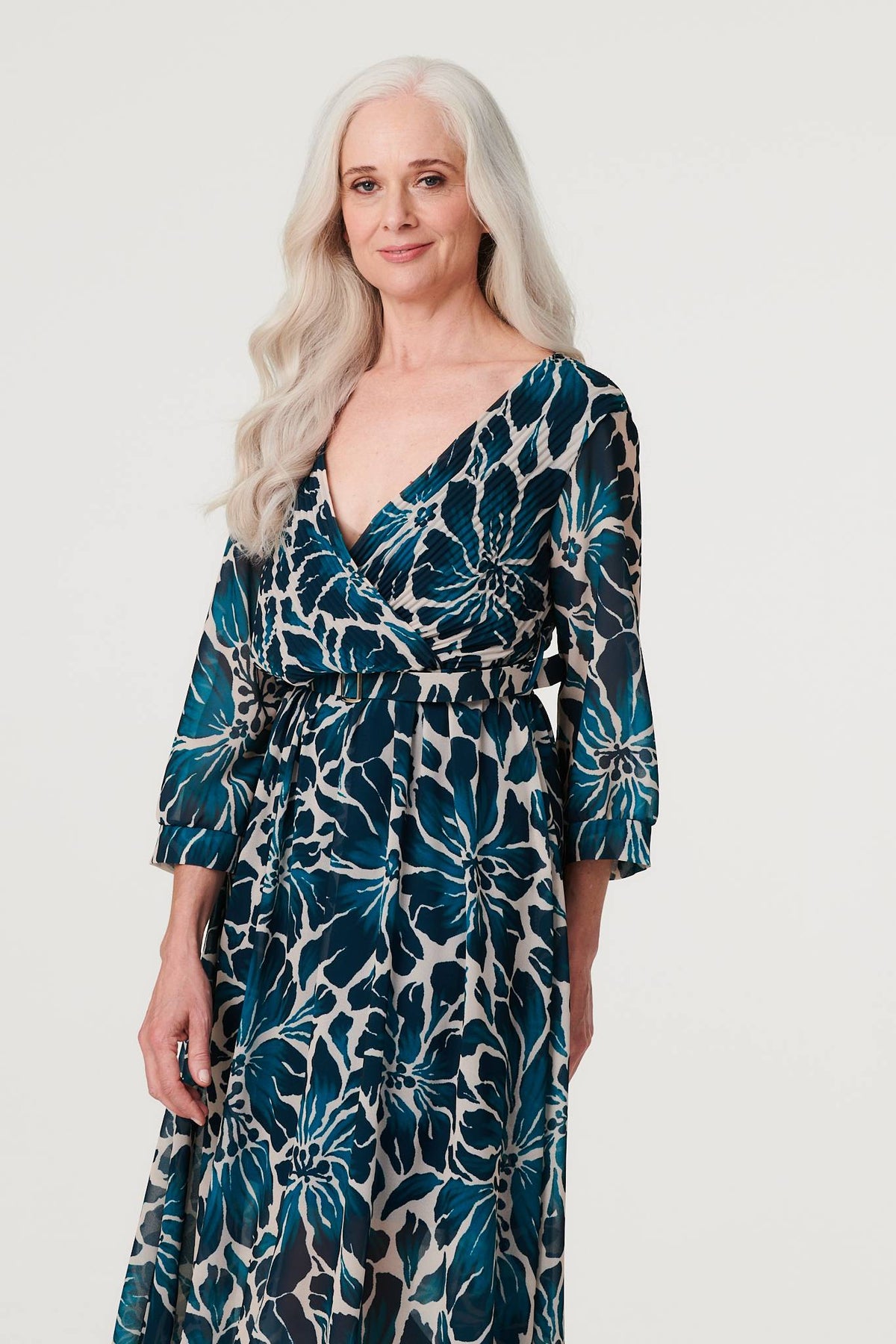 Floral Semi Sheer V-Neck Midi Dress Styled View
