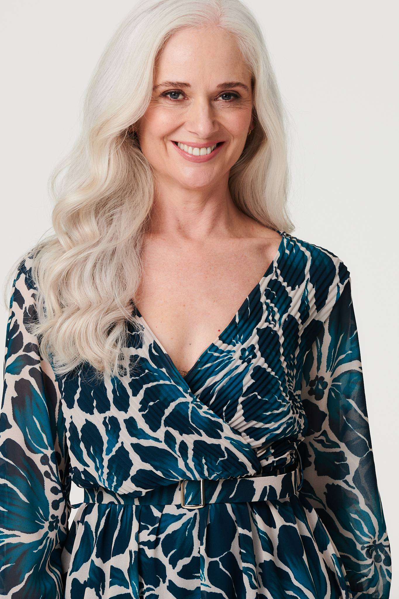 Floral Semi Sheer V-Neck Midi Dress Full Length View