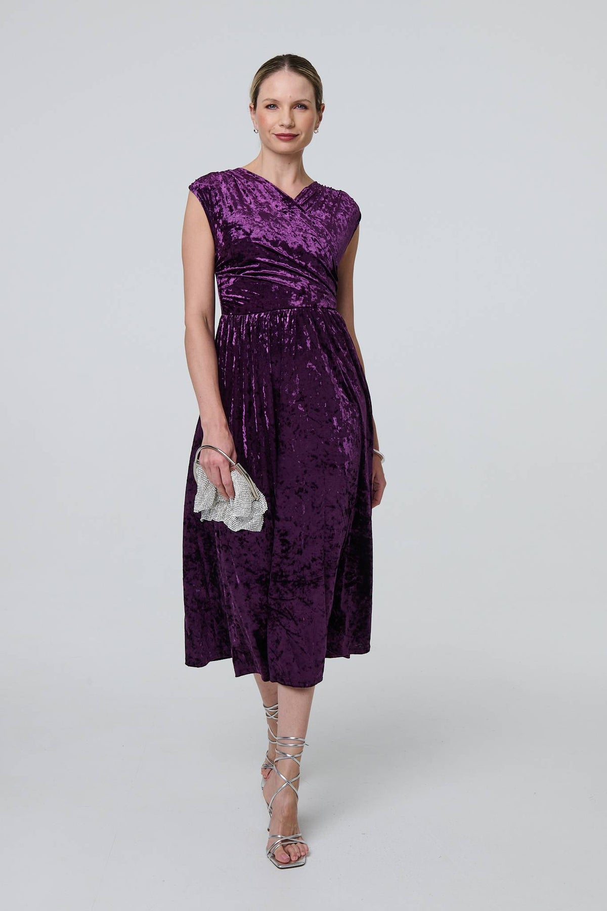 Crushed Velvet Fit & Flare Midi Dress Front View