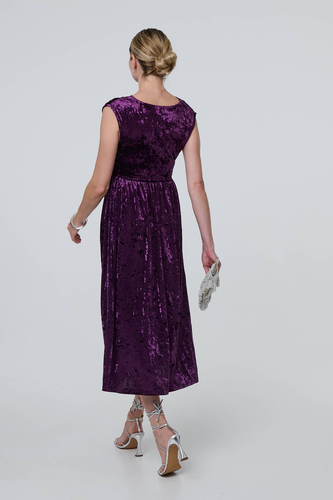 Crushed Velvet Fit & Flare Midi Dress Back View
