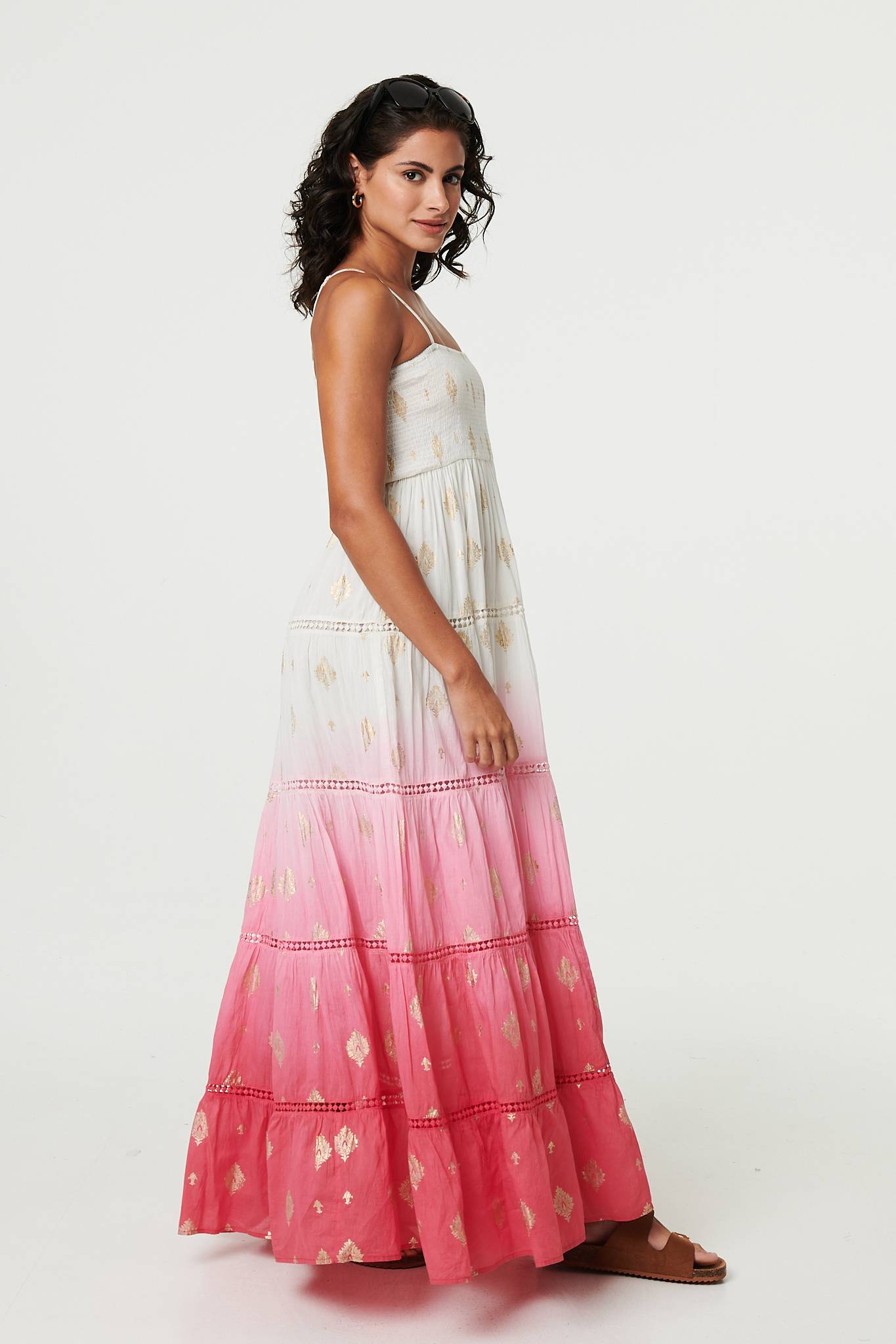 Ombre Print Tiered Sleeveless Maxi Dress Back View 2