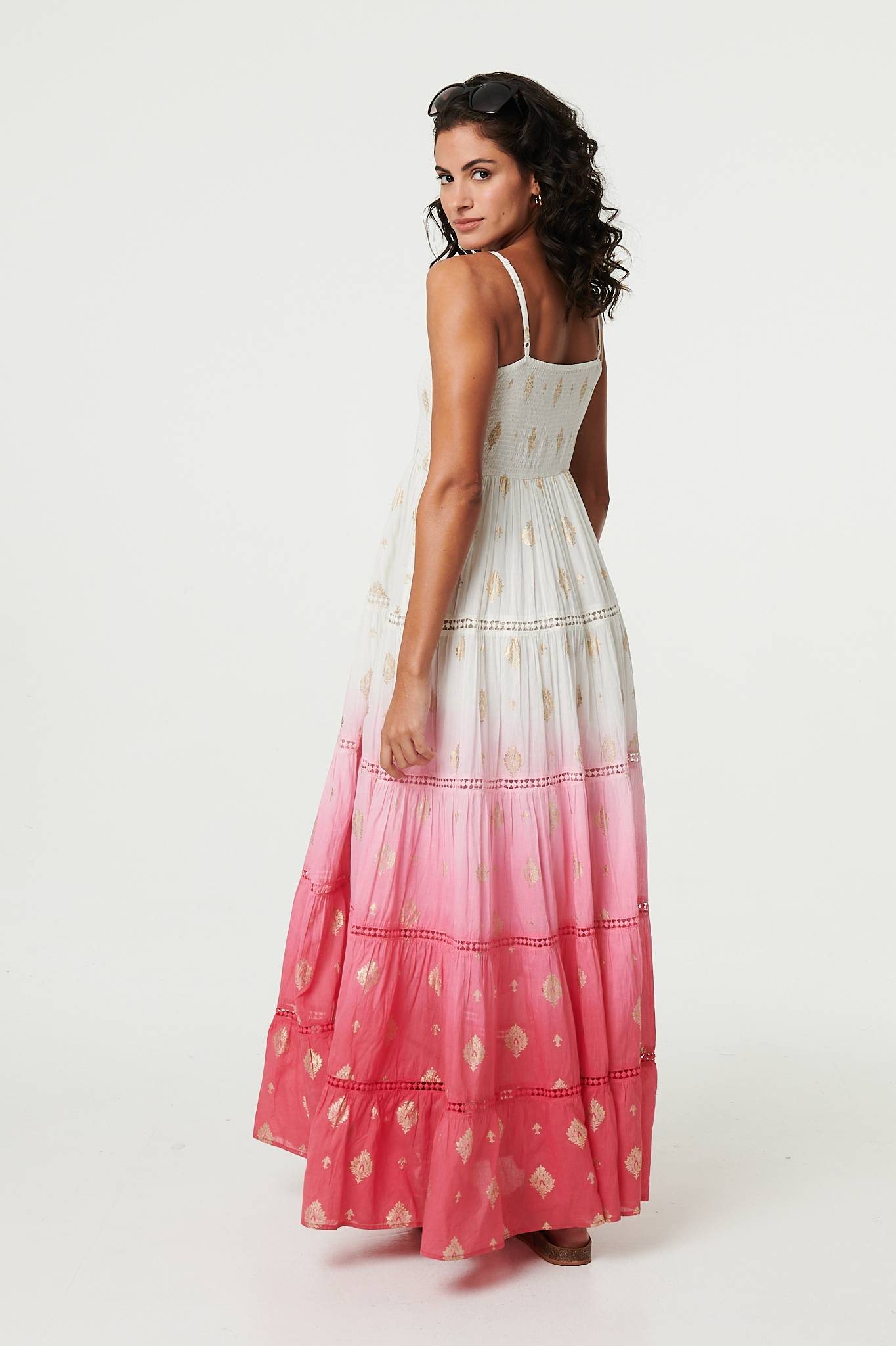 Ombre Print Tiered Sleeveless Maxi Dress Styled View