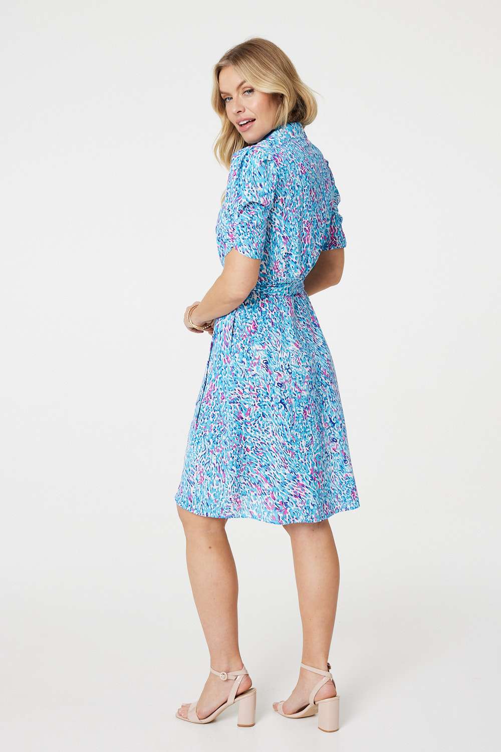 Printed Tie Waist Short Shirt Dress Side View