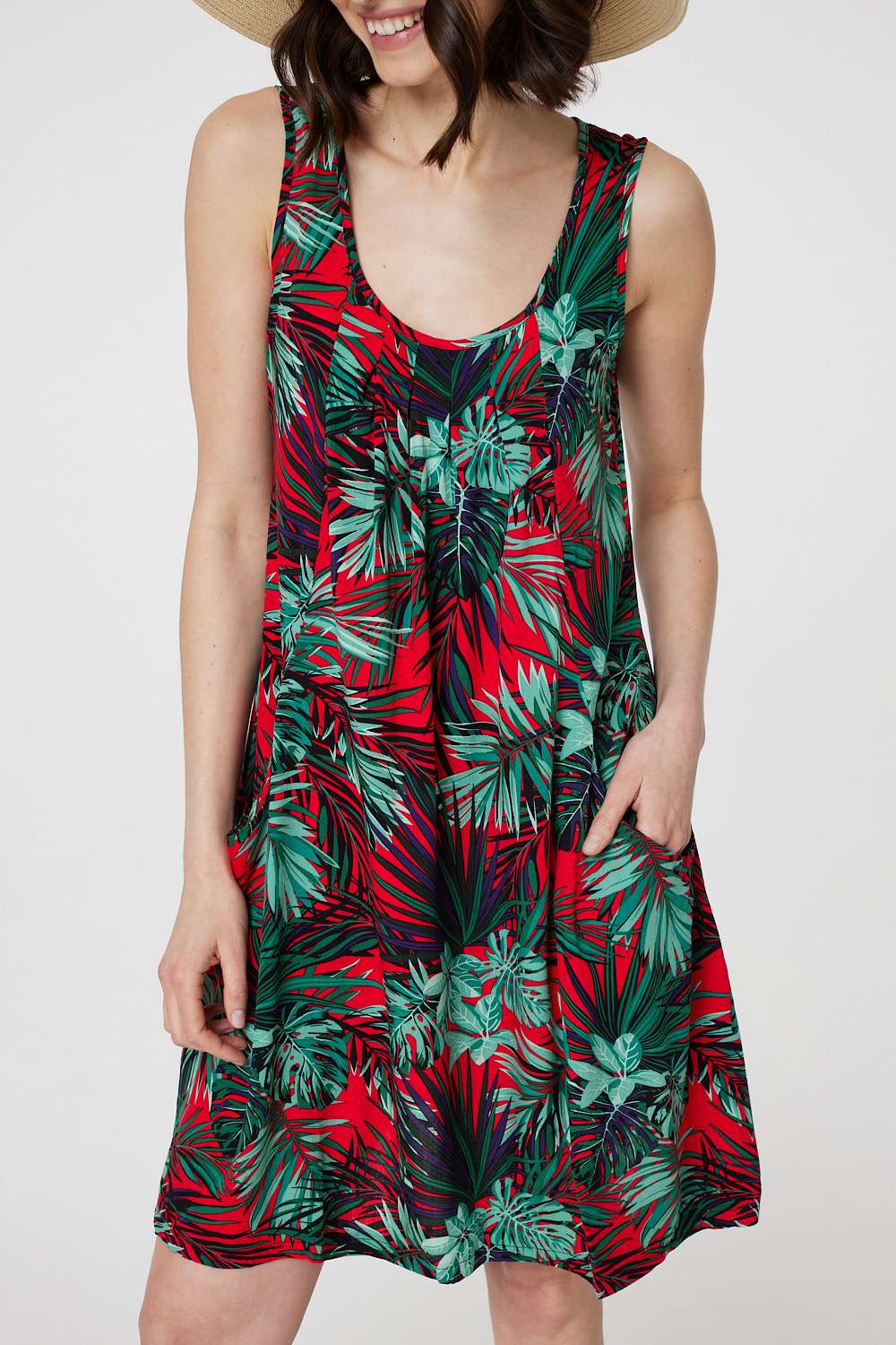 Leaf Print Sleeveless Tunic Dress Detail View 2