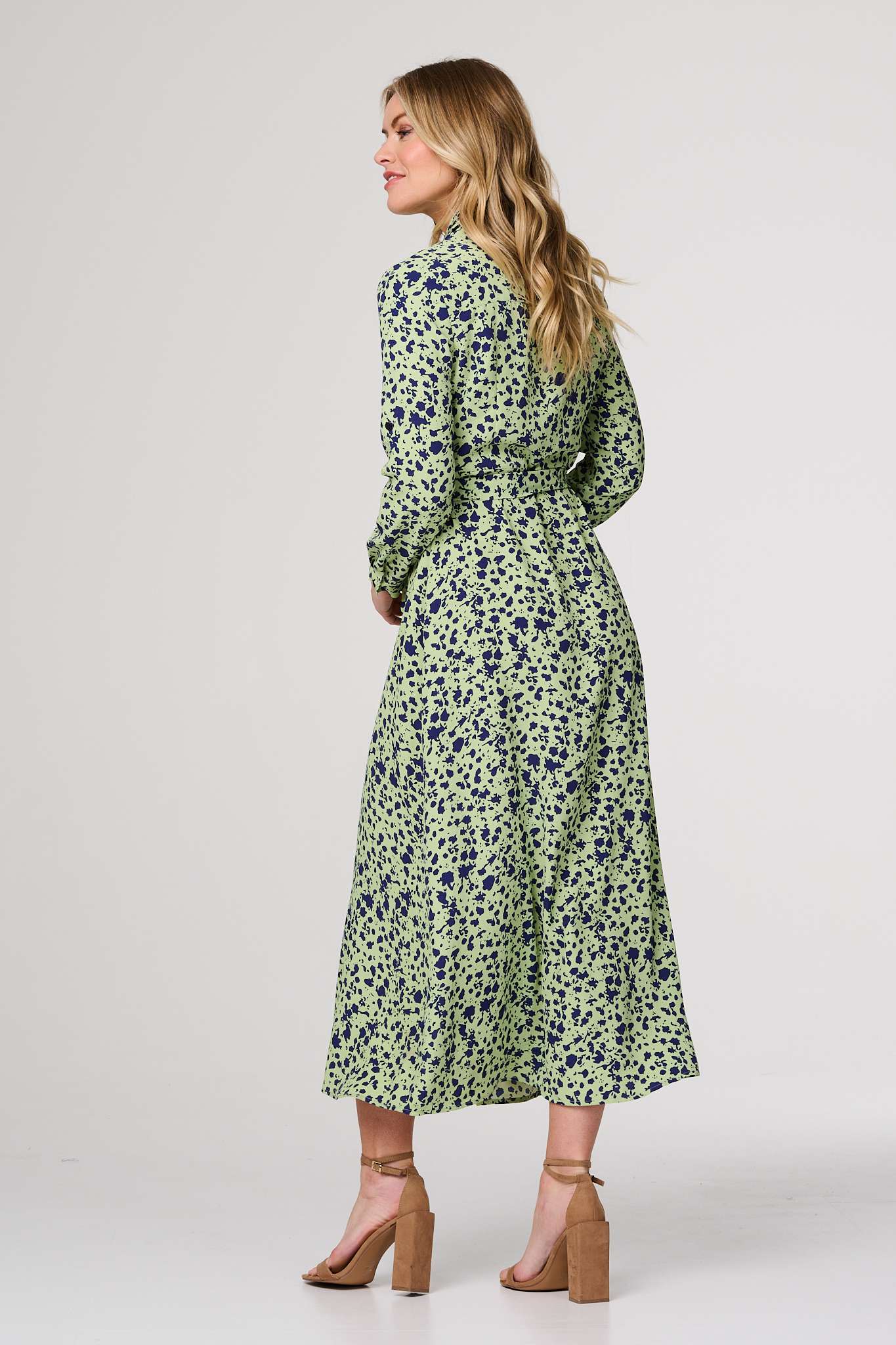 Printed Long Sleeve Midi Shirt Dress Side View