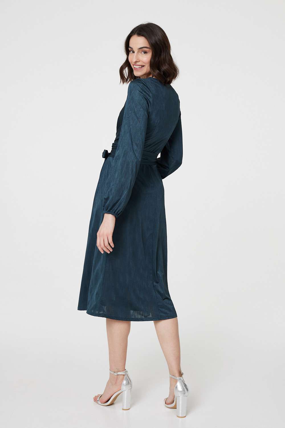 Ruched Long Sleeve Midi Wrap Dress Side View