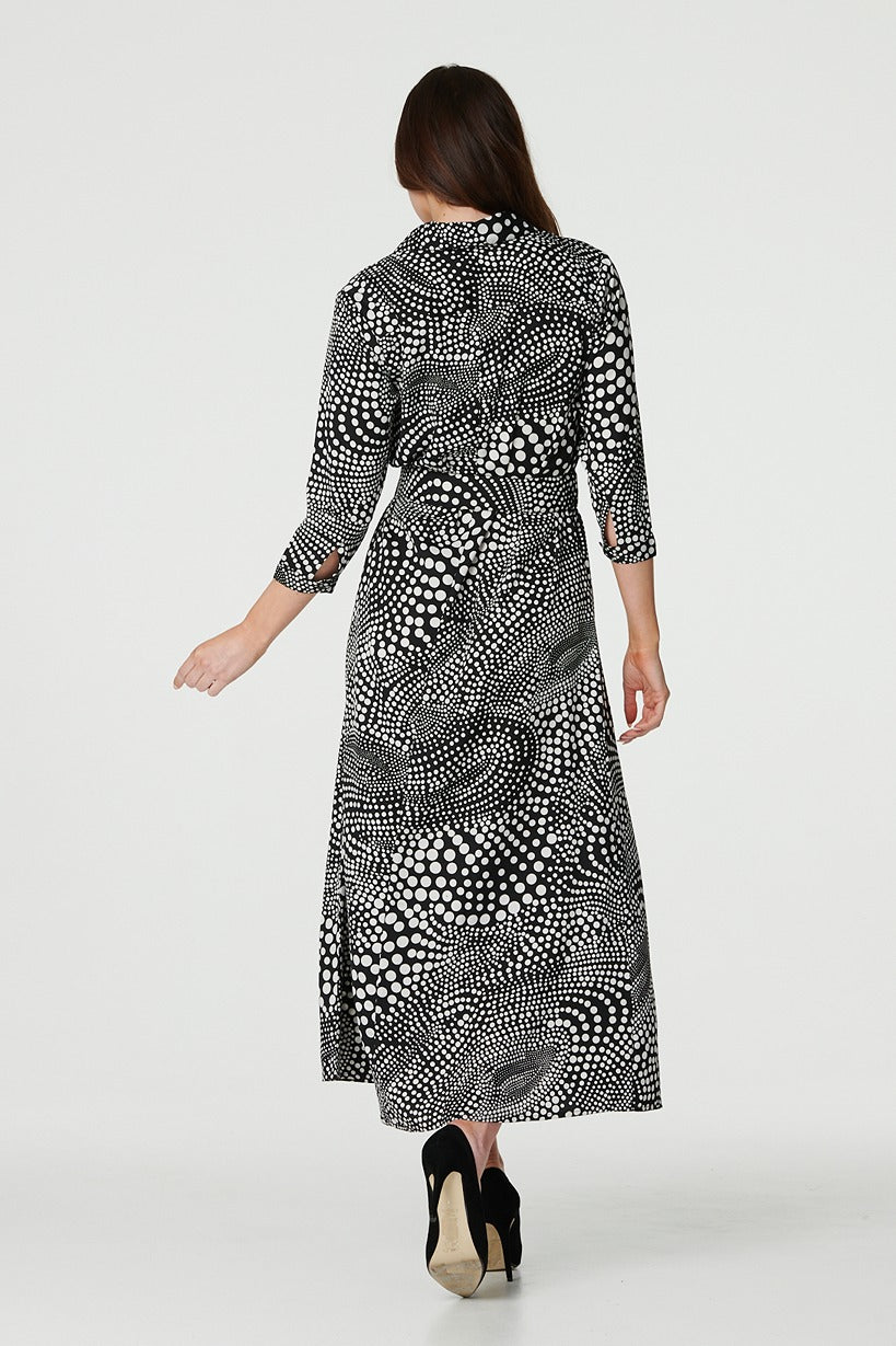Dotty Print 3/4 Sleeve Shirt Dress Side View
