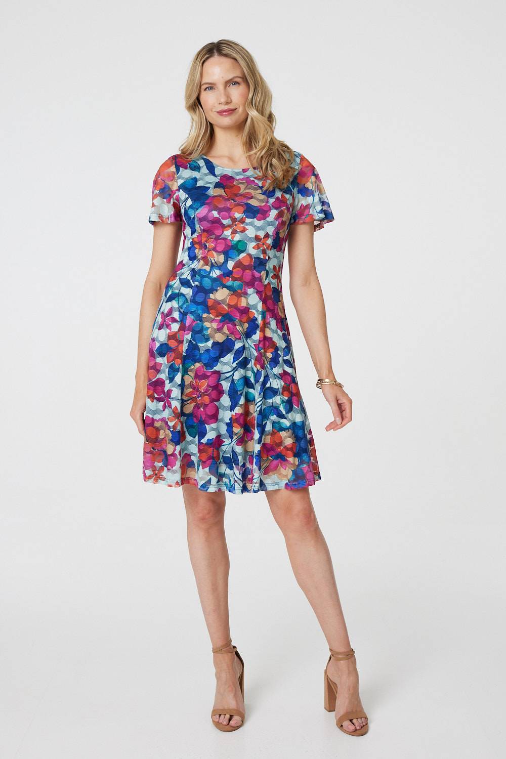 Floral Layered Angel Sleeve Short Dress Detail View