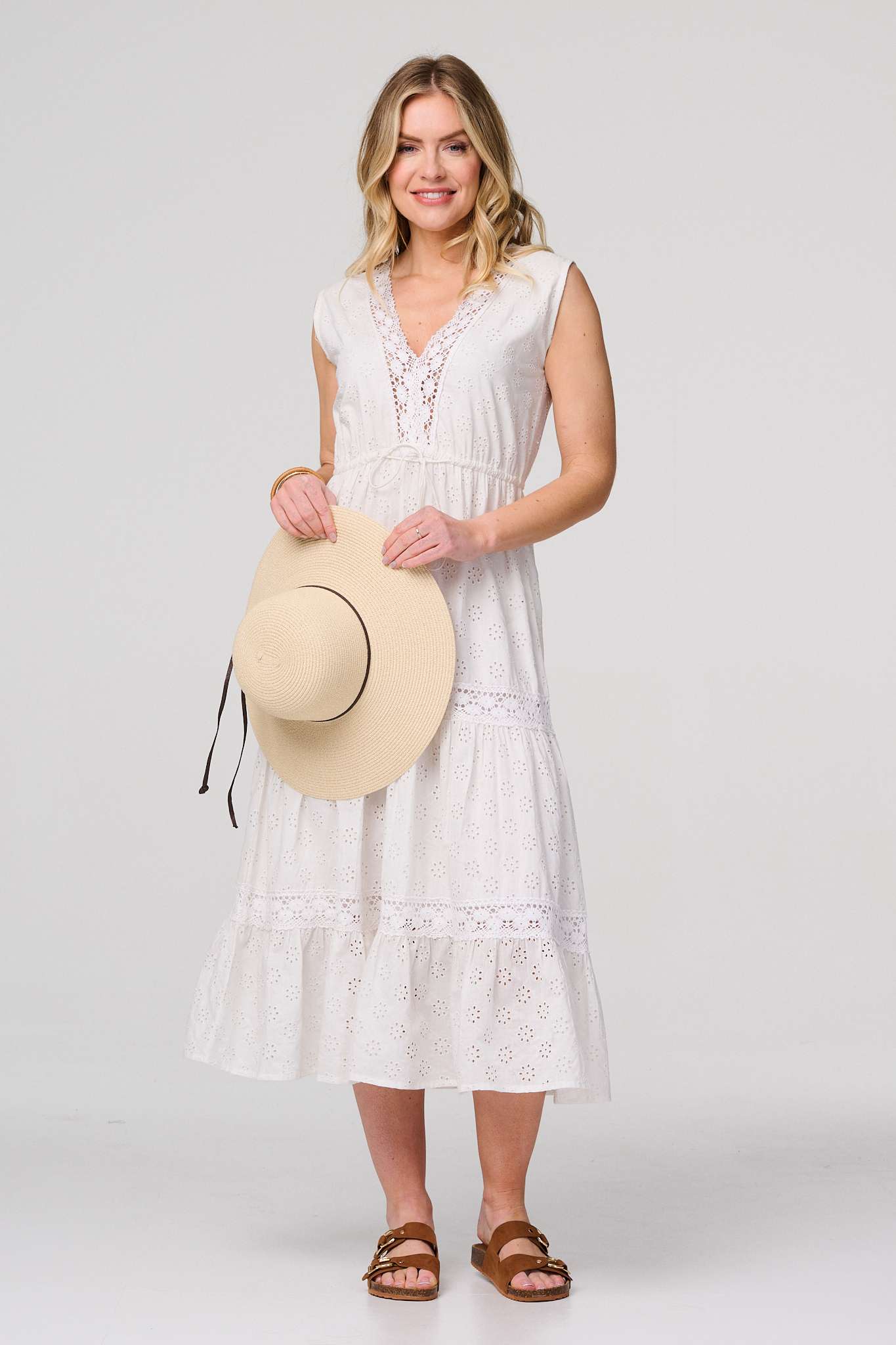 Broderie Anglaise Tiered Dress Front View