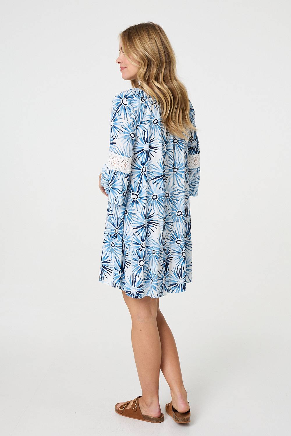 Floral Lace 3/4 Sleeve Short Shift Dress Detail View
