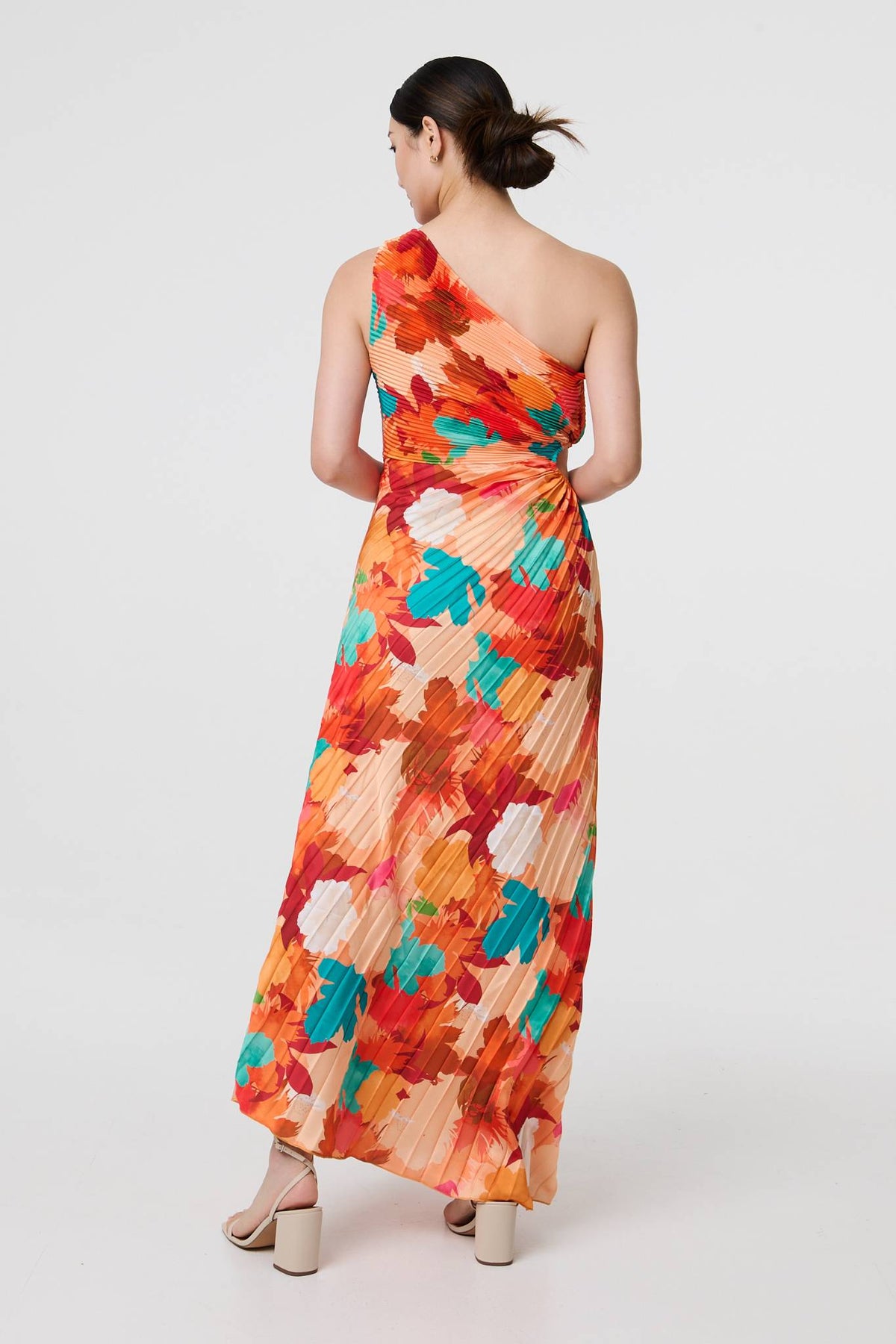 Floral One-Shoulder Pleated Maxi Dress Front View 2