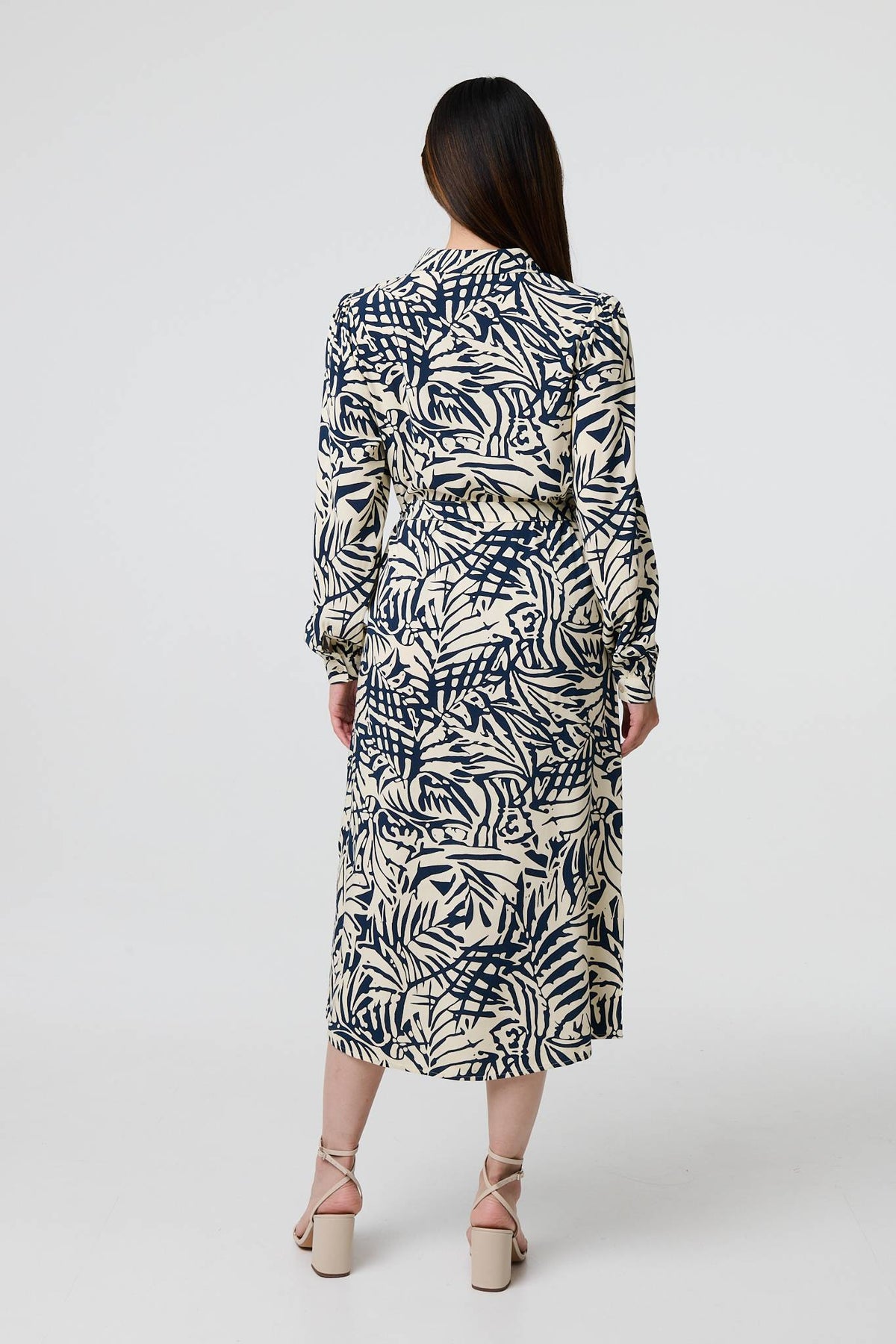 Printed Tie Waist Midi Shirt Dress Side View